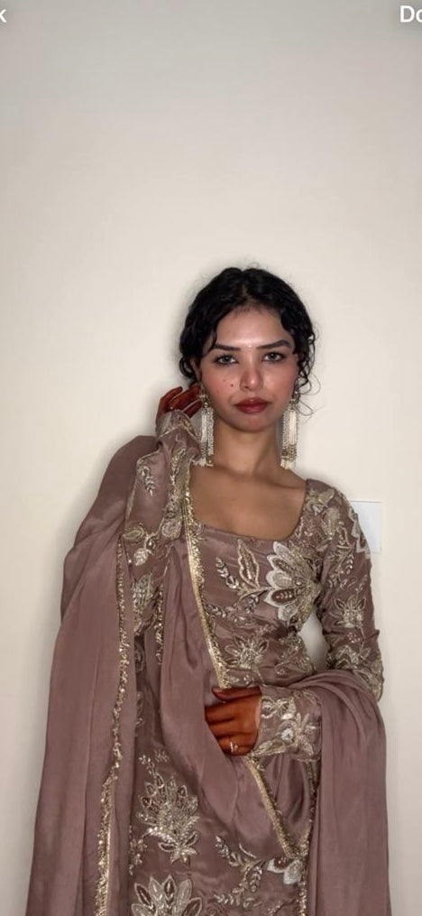 Brown short kurti with farshi