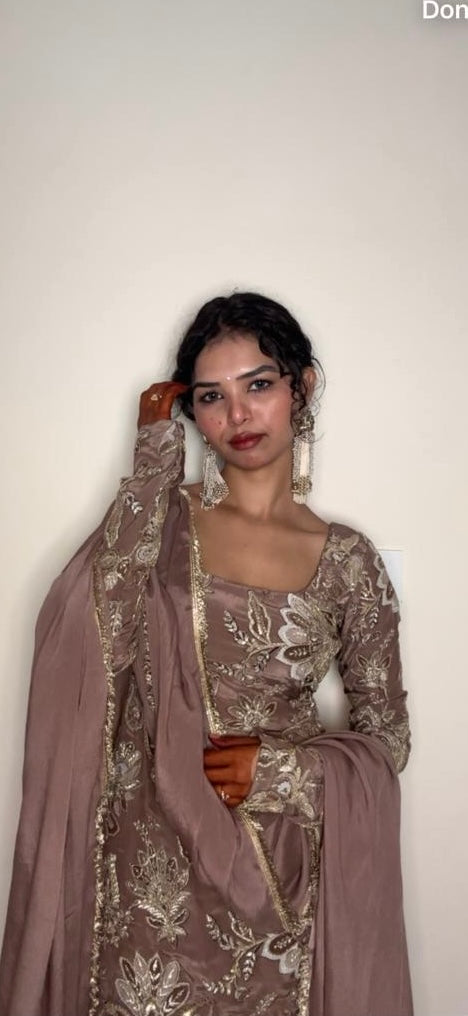 Brown short kurti with farshi