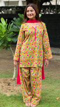 Noor-e-Gulzar Mustard Floral Print Farshi suit set with Dupatta