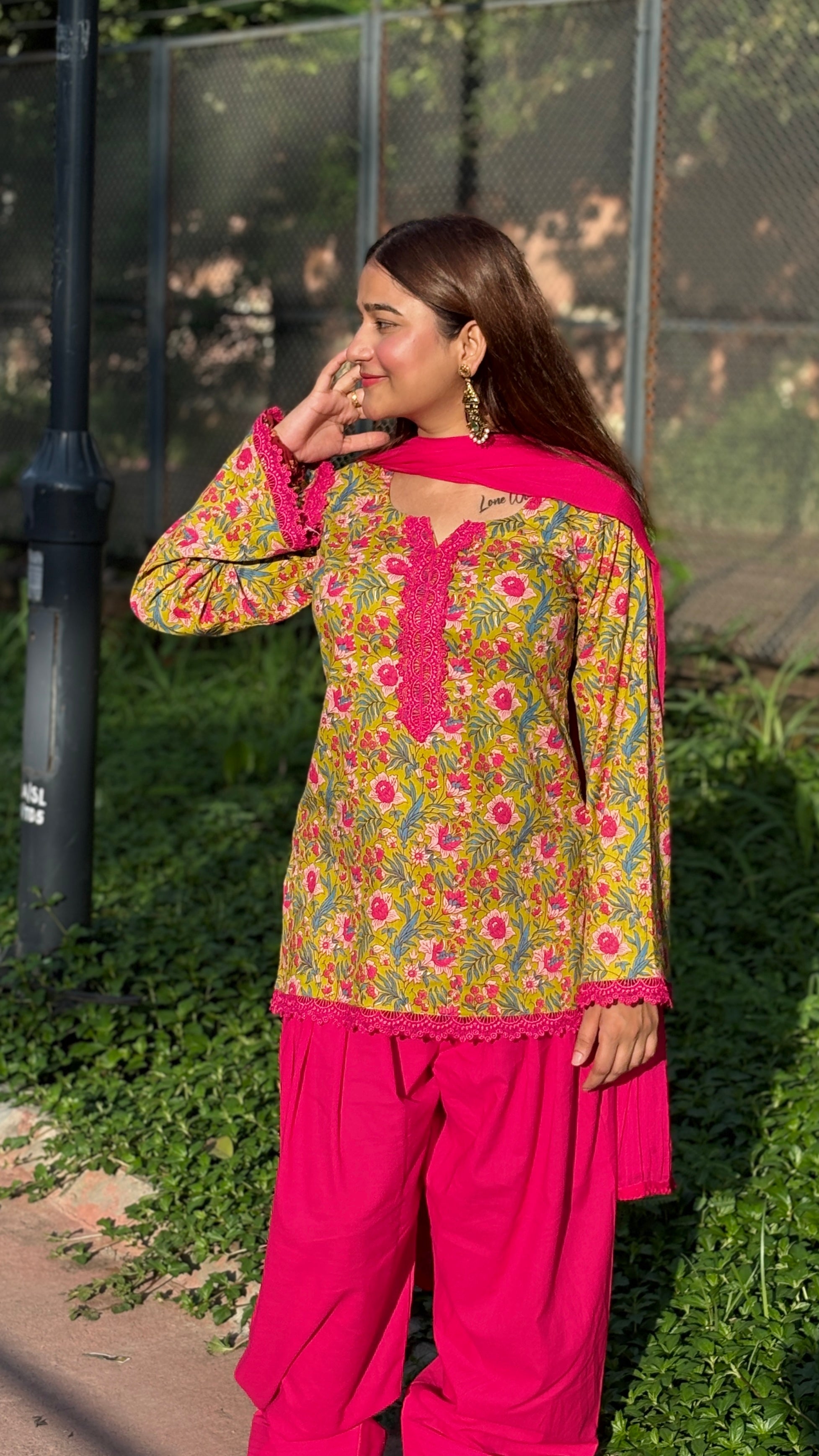 Green floral printed farshi suit set