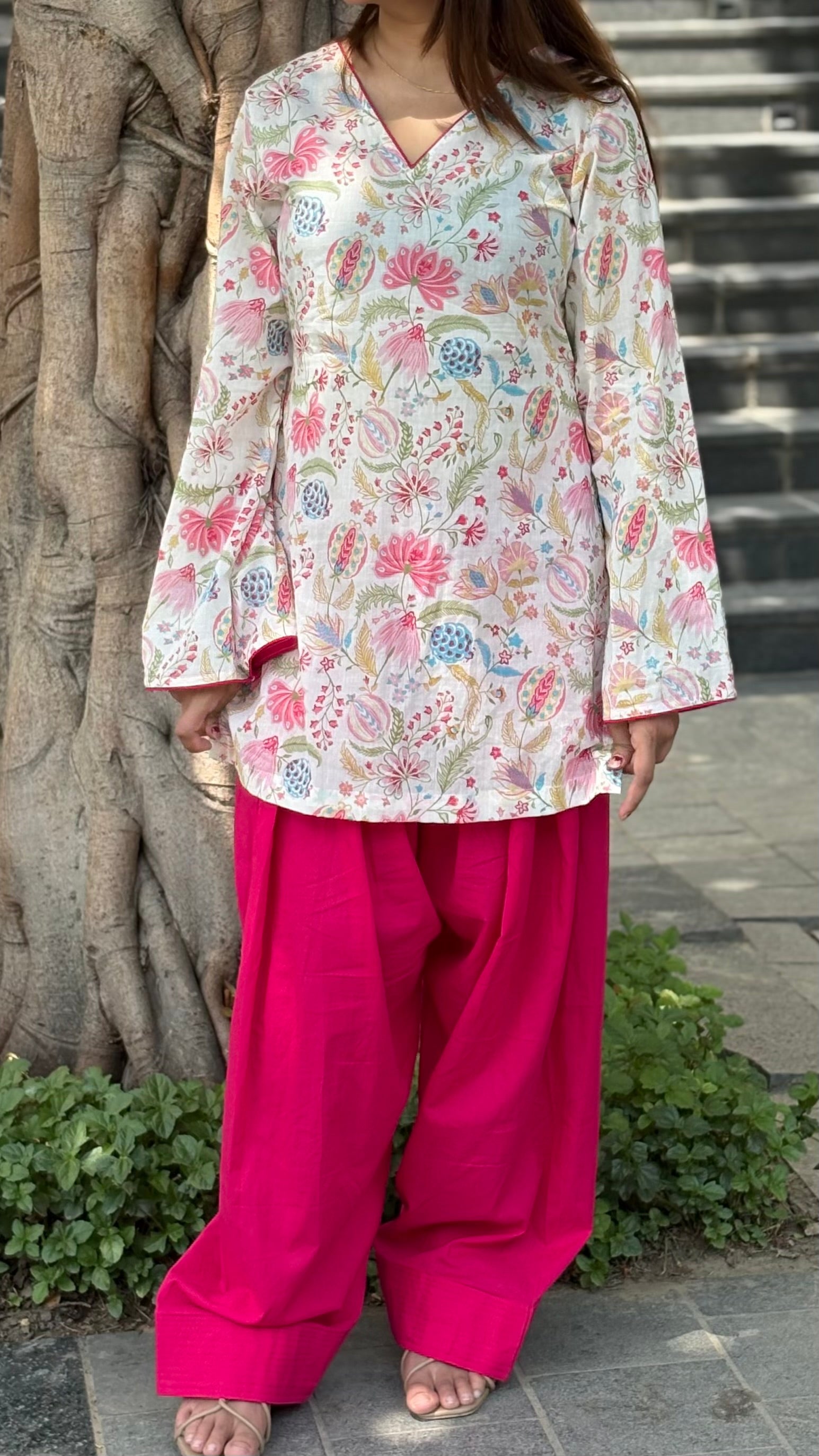 Hot pink with floral print suit set