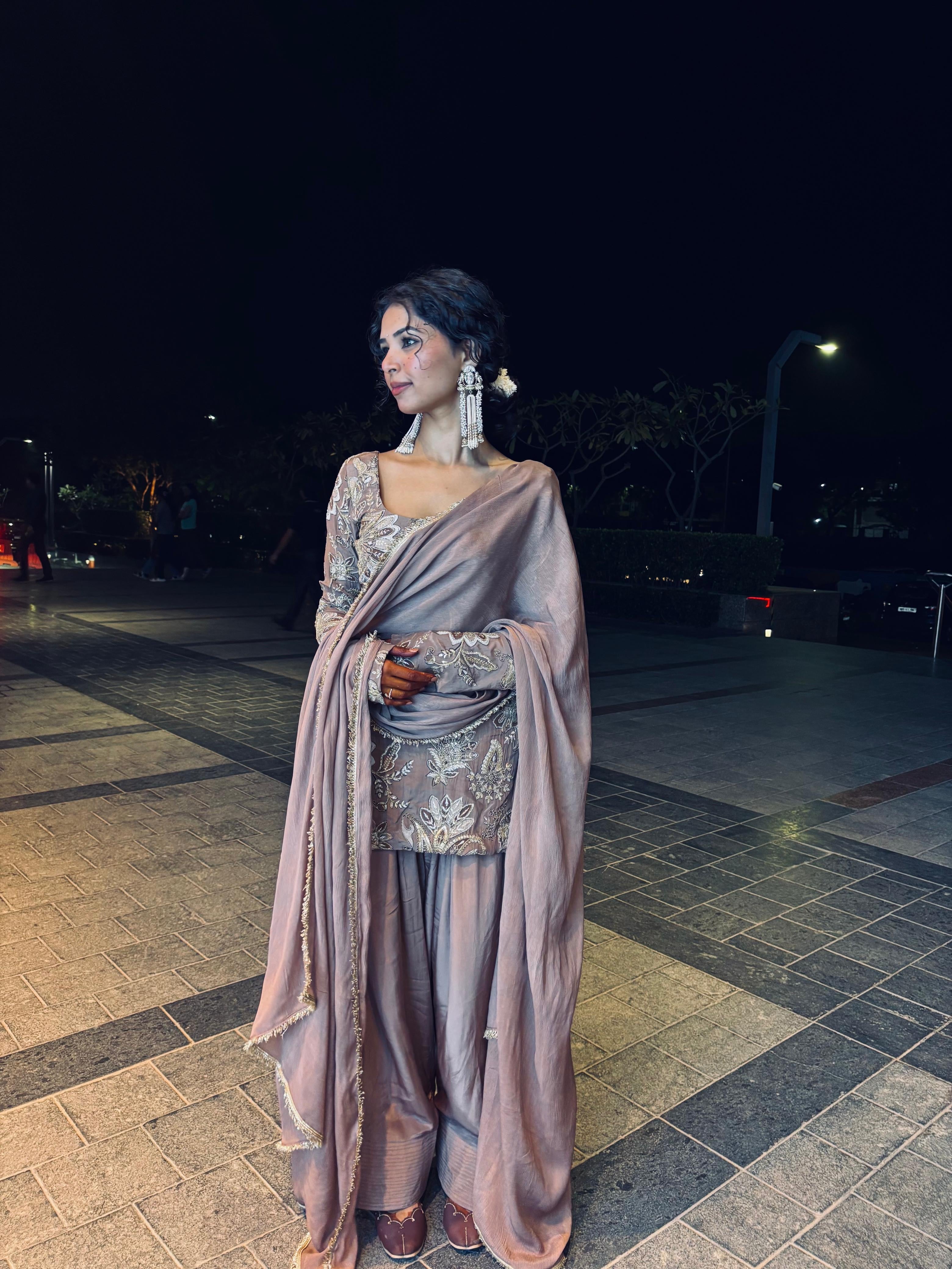 Brown short kurti with farshi