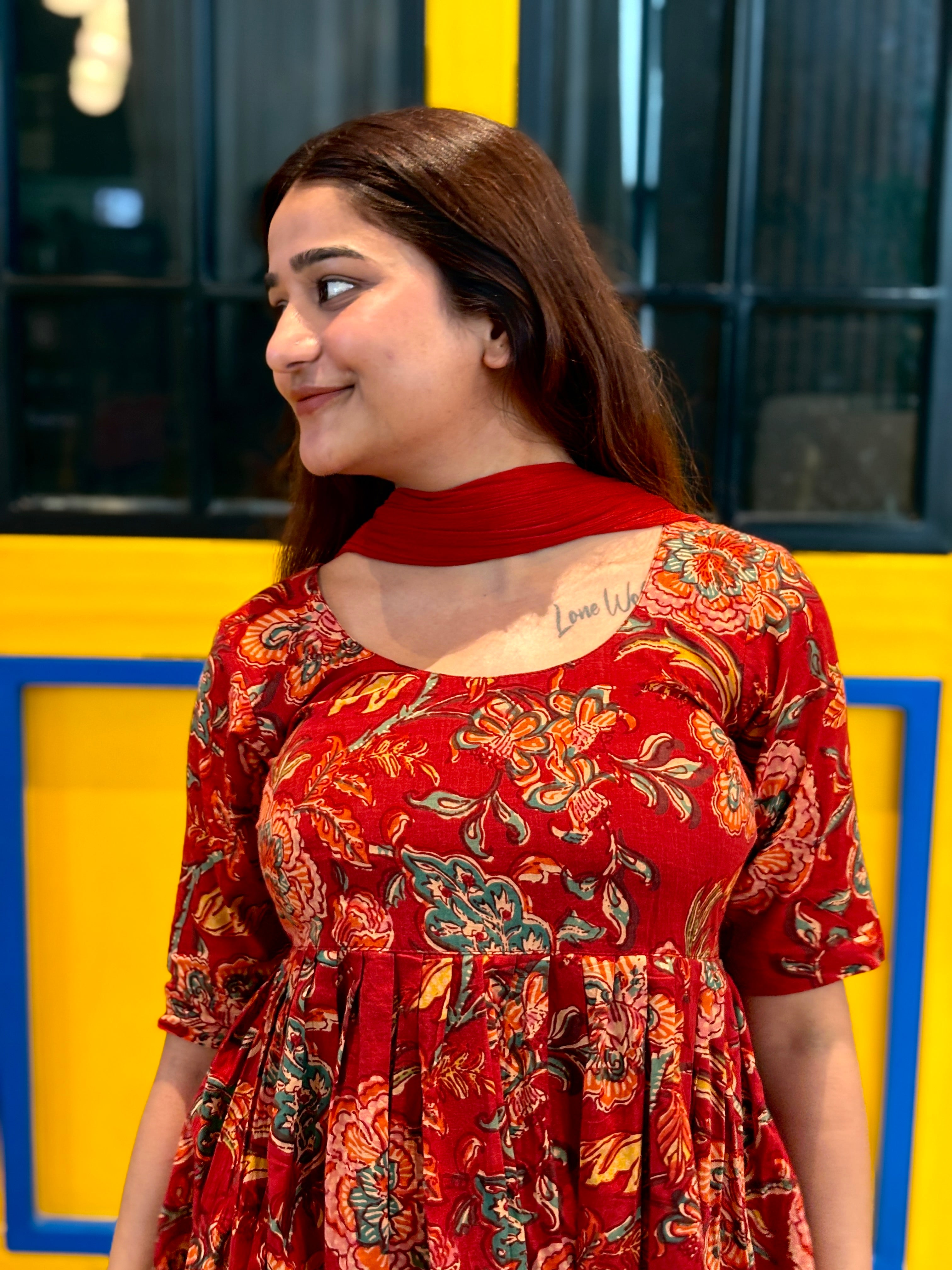 Maroon red Anarkali suit set