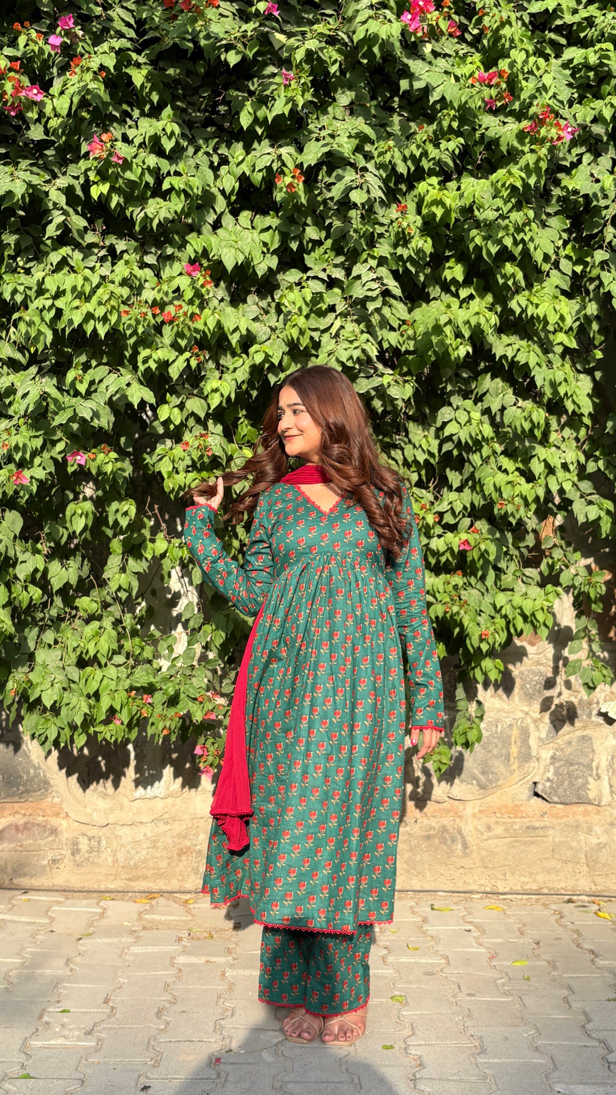 Bagh-e-Khas Green Viral Floral Print Anarkali Set With Dupatta