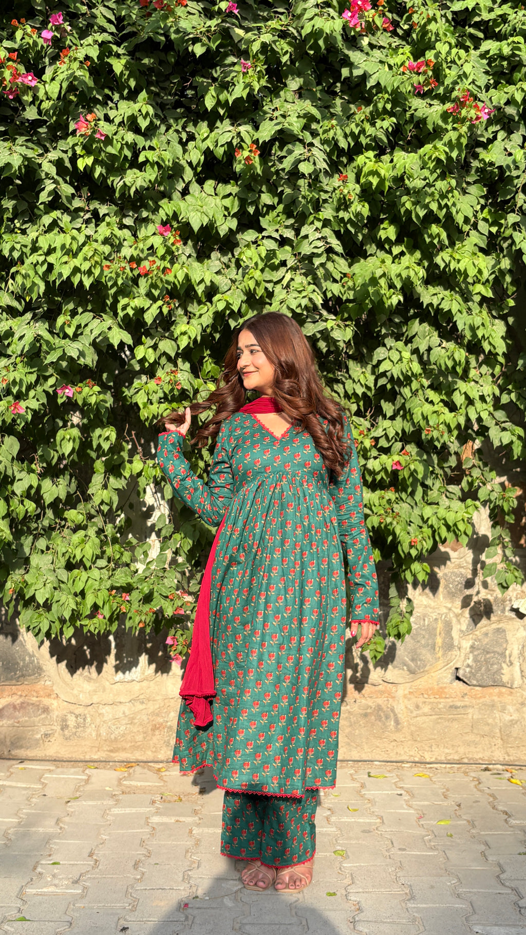 Bagh-e-Khas Green Viral Floral Print Anarkali Set With Dupatta