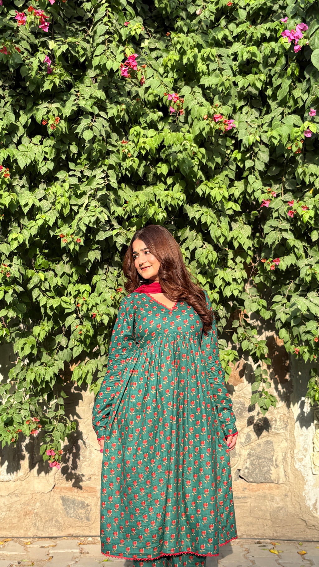 Bagh-e-Khas Green Viral Floral Print Anarkali Set With Dupatta