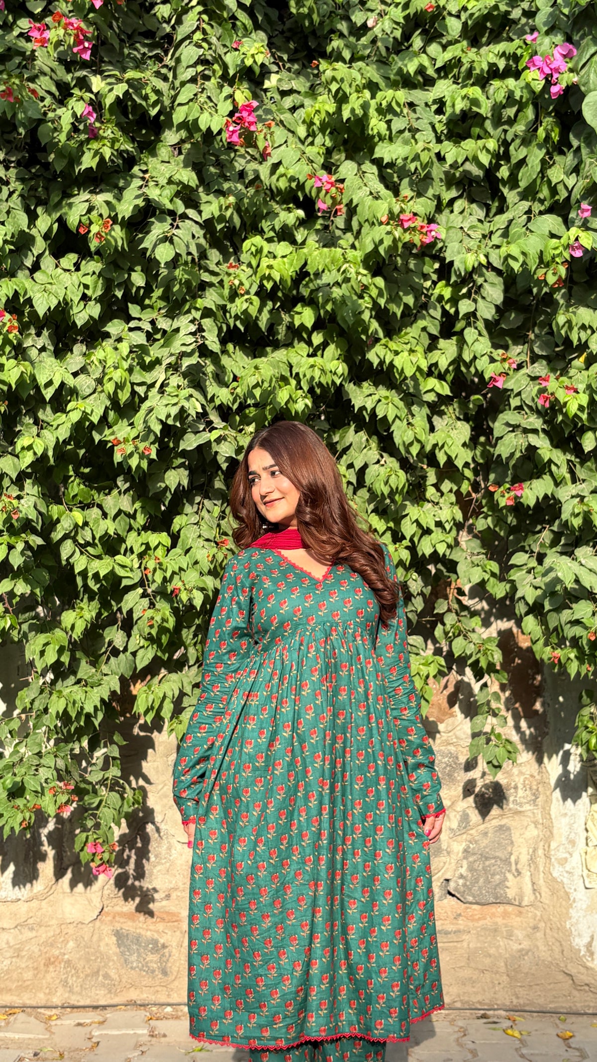 Bagh-e-Khas Green Viral Floral Print Anarkali Set With Dupatta