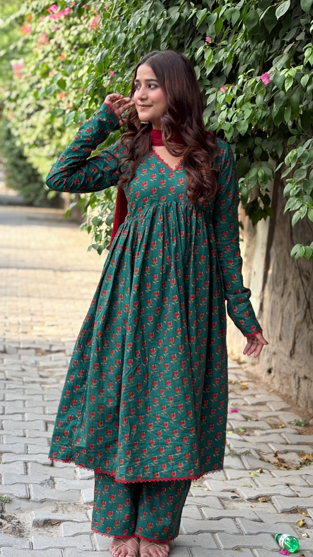Naaz-e-Green Viral Floral Print Anarkali Set with Dupatta