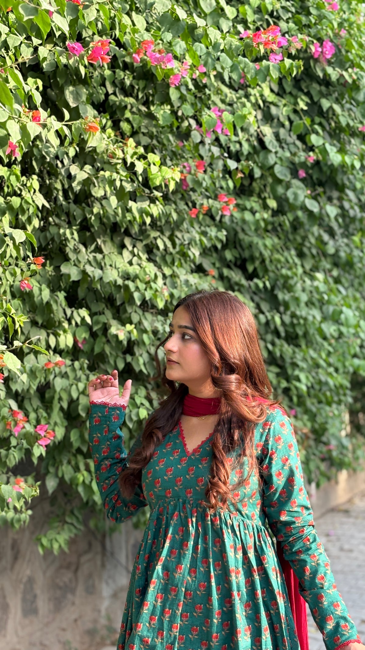 Naaz-e-Green Viral Floral Print Anarkali Set with Dupatta