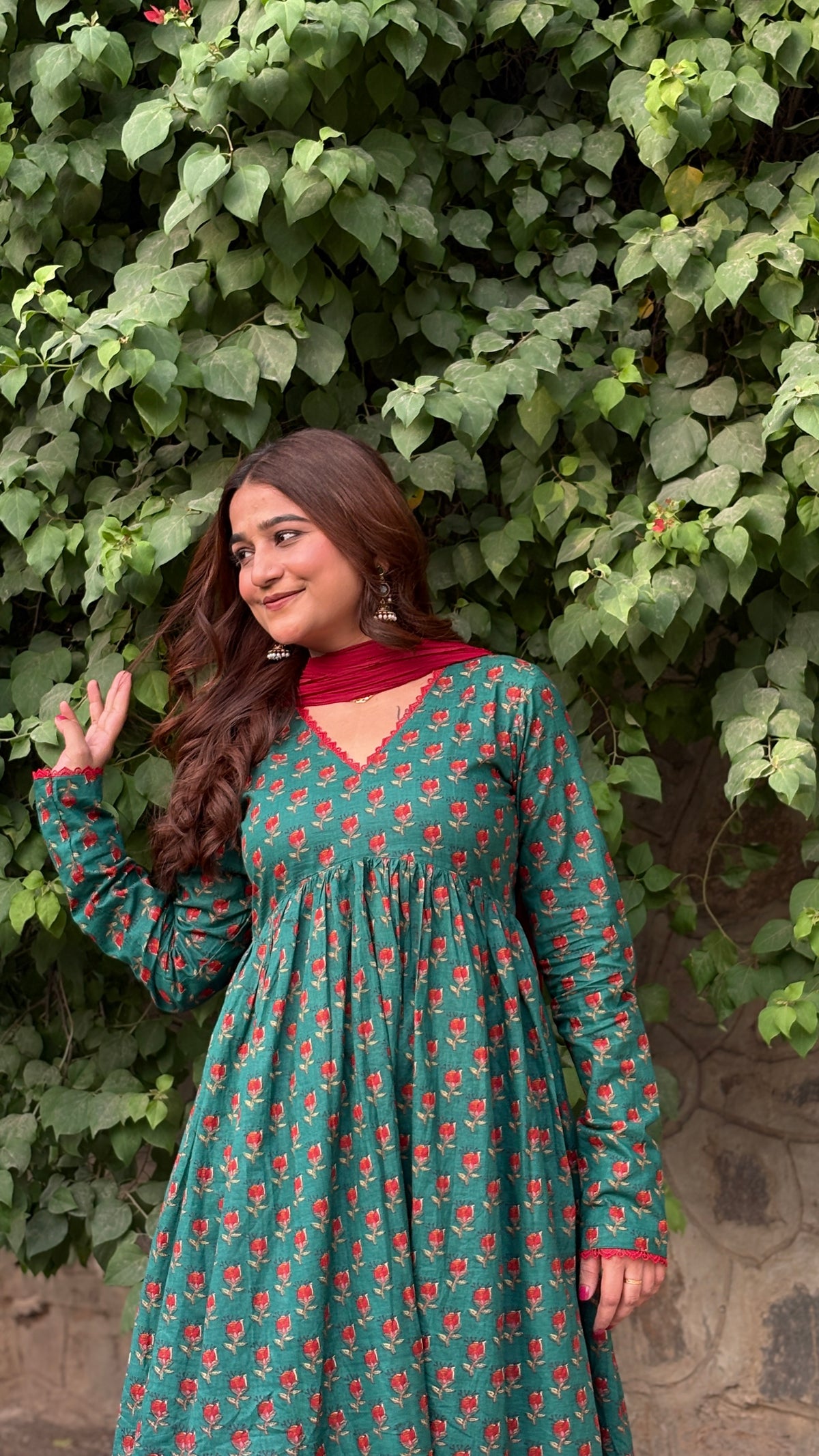 Naaz-e-Green Viral Floral Print Anarkali Set with Dupatta