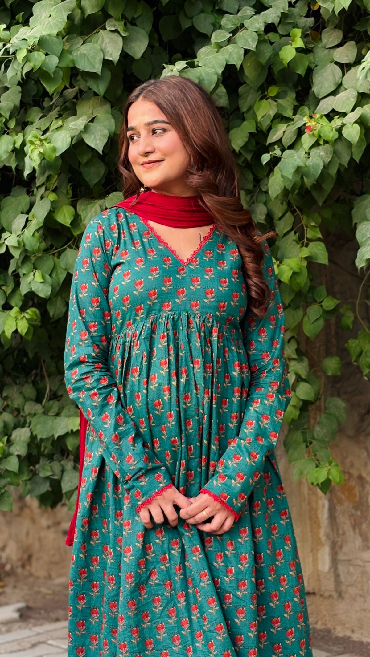 Naaz-e-Green Viral Floral Print Anarkali Set with Dupatta