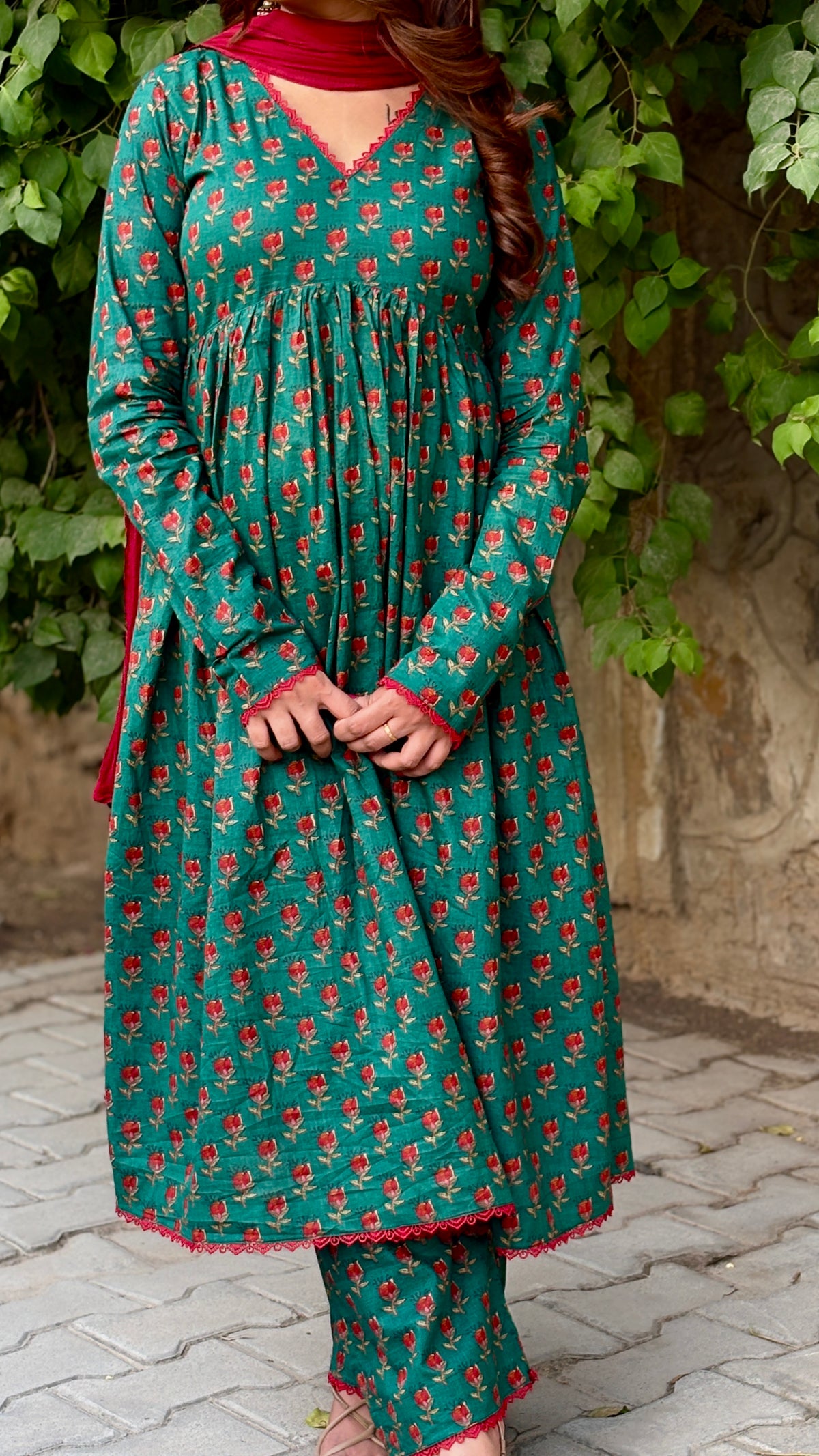 Naaz-e-Green Viral Floral Print Anarkali Set with Dupatta