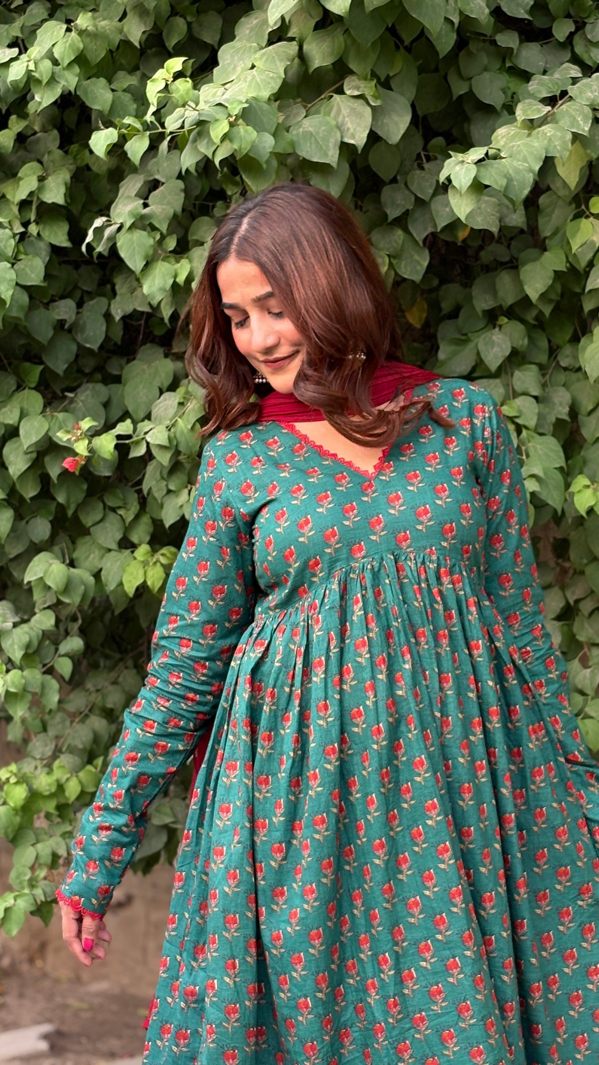 Naaz-e-Green Viral Floral Print Anarkali Set with Dupatta