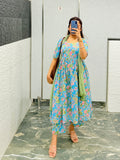 Sky‑Blue Pure Cotton Floral Suit Set