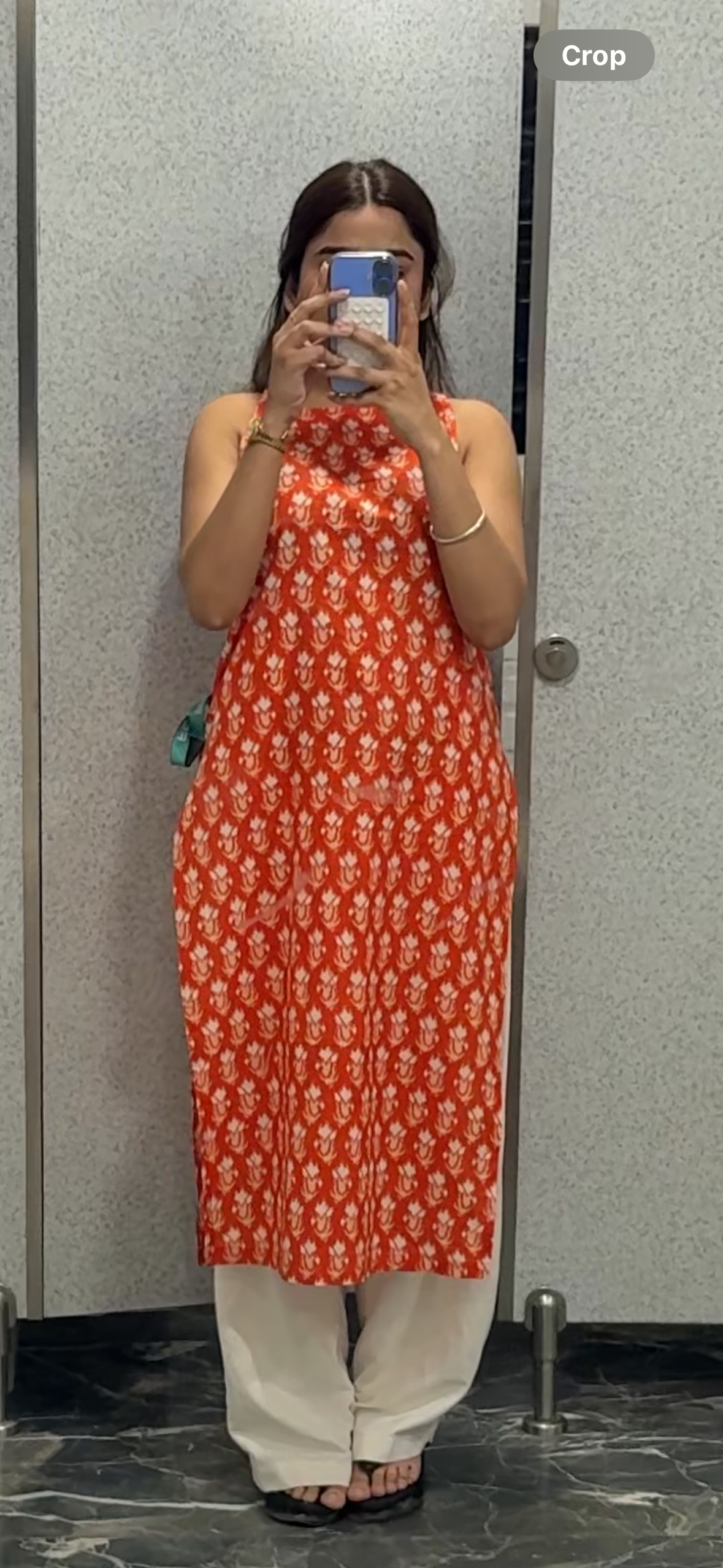 Elegant Orange Halter Neck Cotton Kurti
