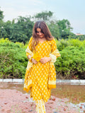 Hand‑Block Print Cotton Kurta Set (Kurta + Pant + Dupatta)
