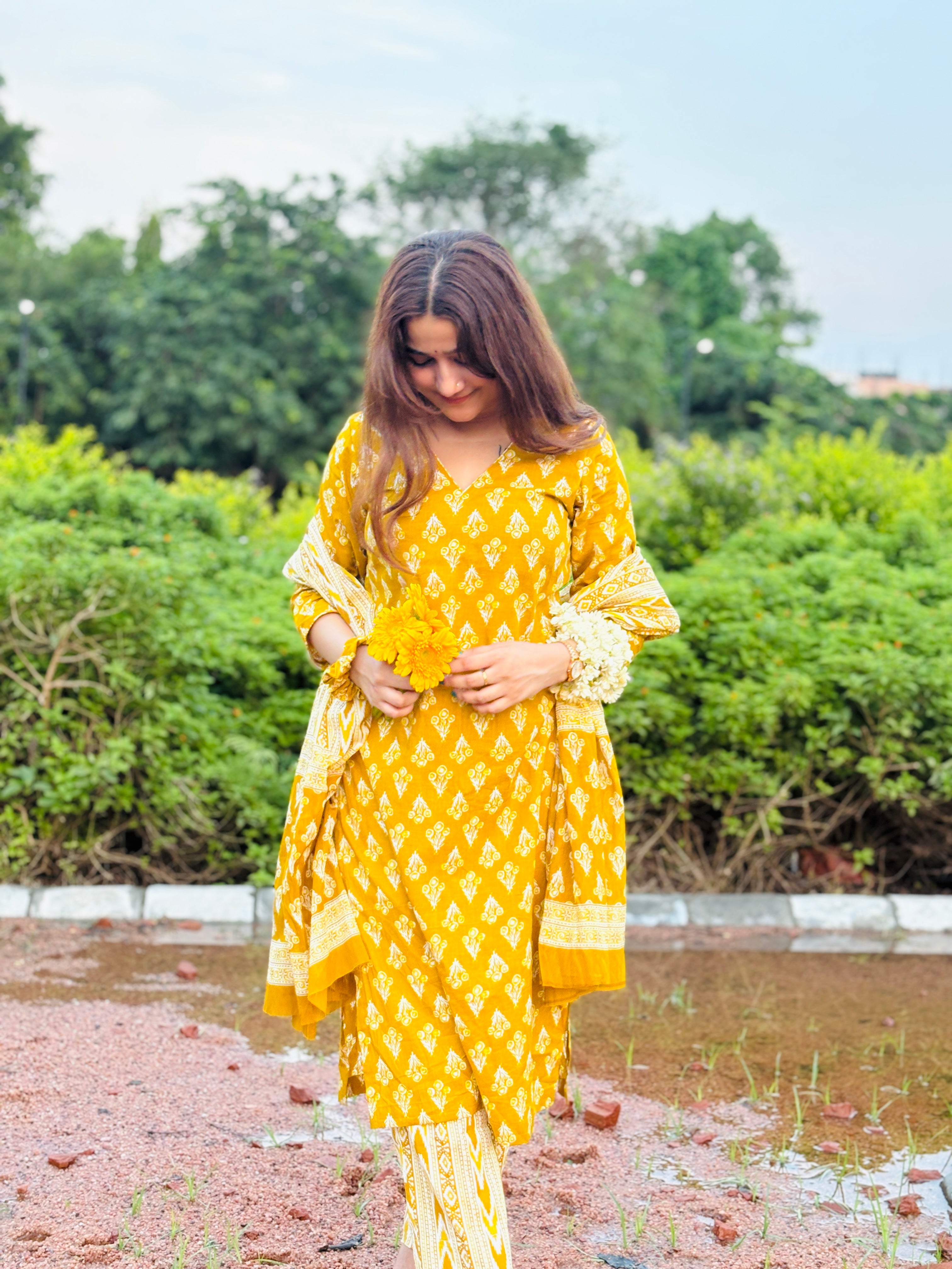 Hand‑Block Print Cotton Kurta Set (Kurta + Pant + Dupatta)