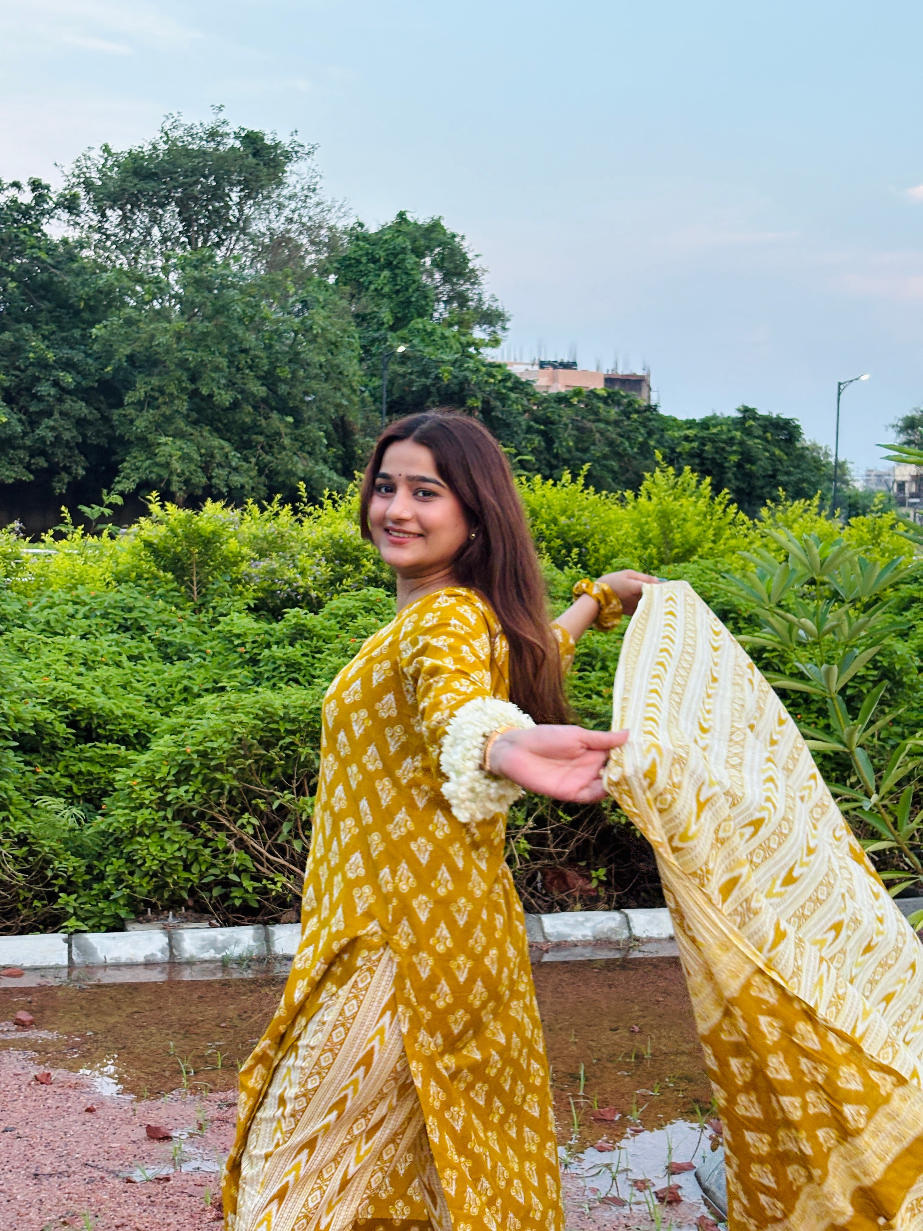 Hand‑Block Print Cotton Kurta Set (Kurta + Pant + Dupatta)