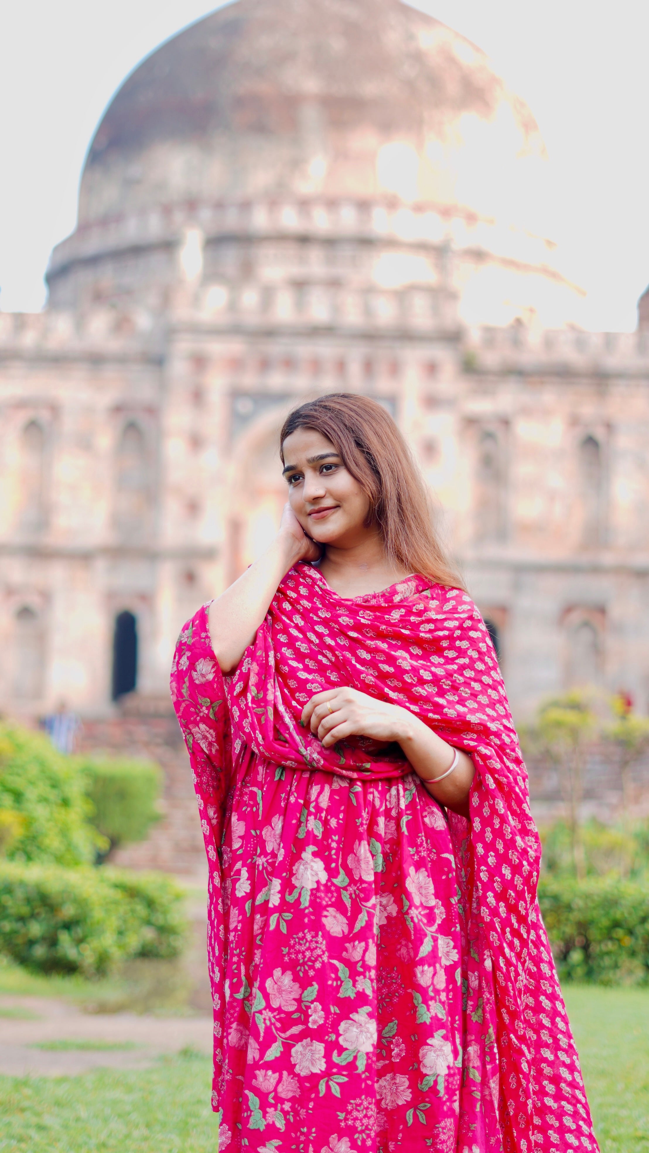 Floral Printed Pure Cotton Anarkali Kurta Set with Dupatta (3-Piece Set)