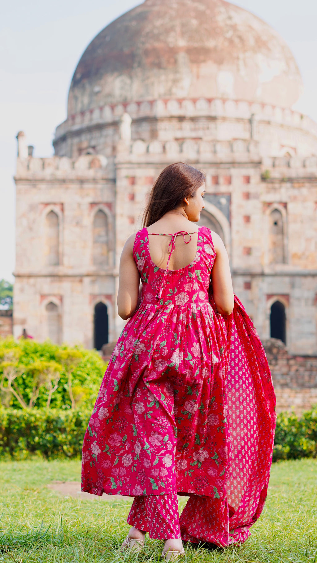 Floral Printed Pure Cotton Anarkali Kurta Set with Dupatta (3-Piece Set)