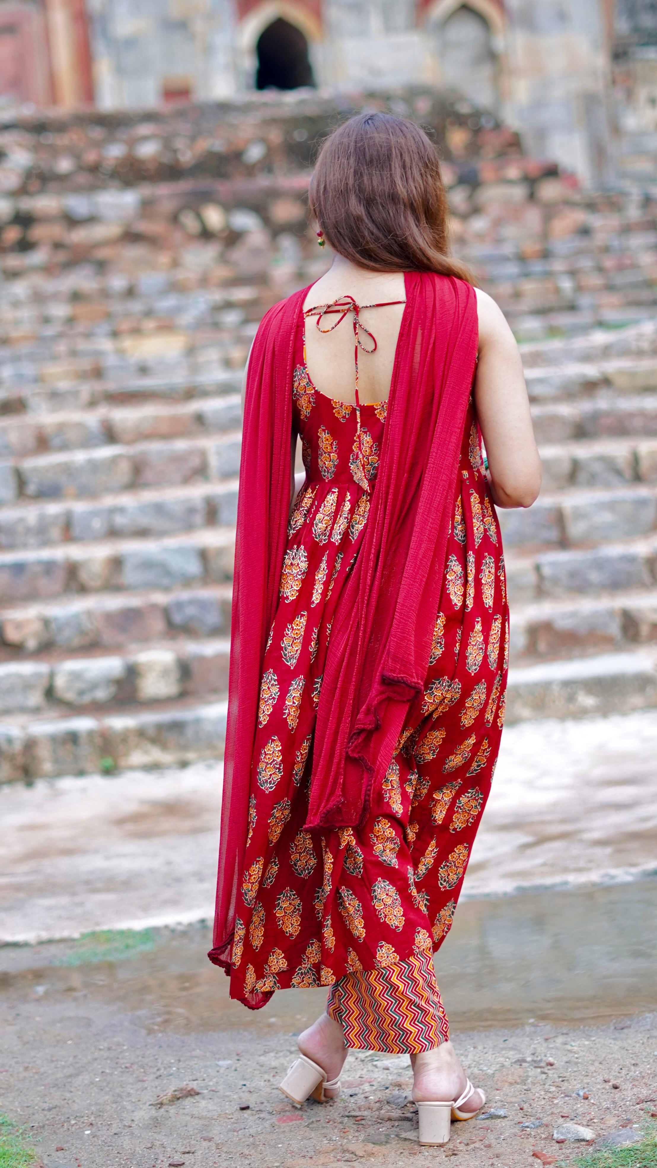 Printed Anarkali Cotton Suit Set (3-Piece Set)