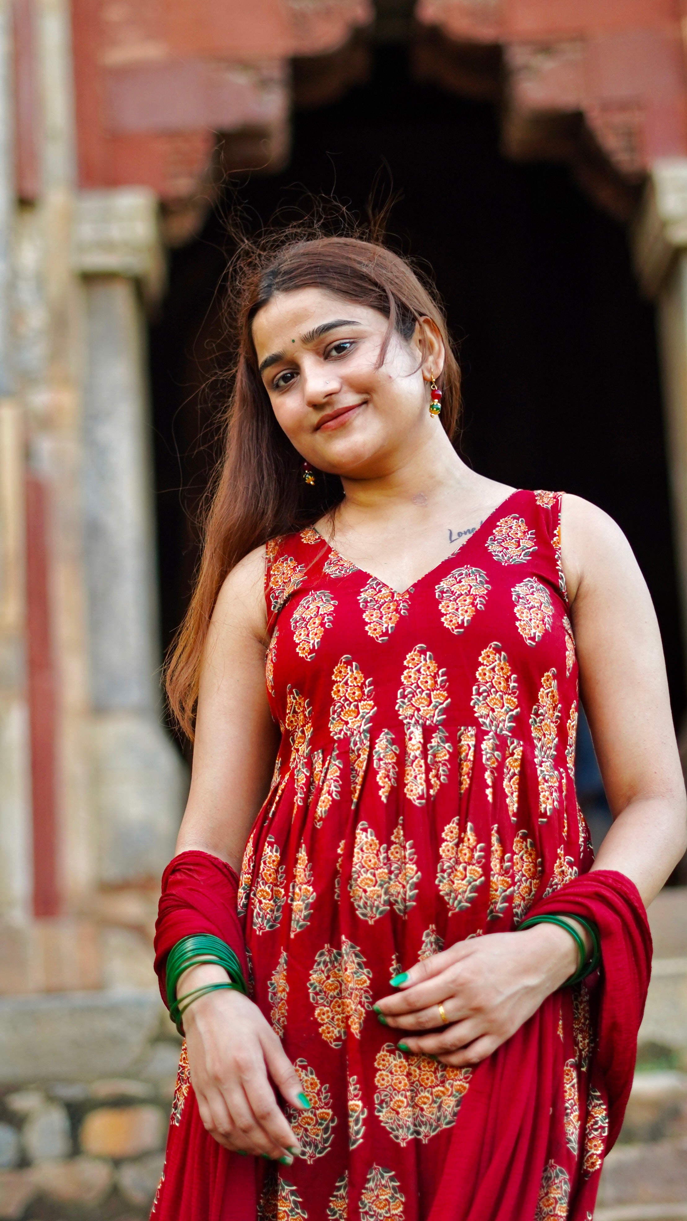 Printed Anarkali Cotton Suit Set (3-Piece Set)