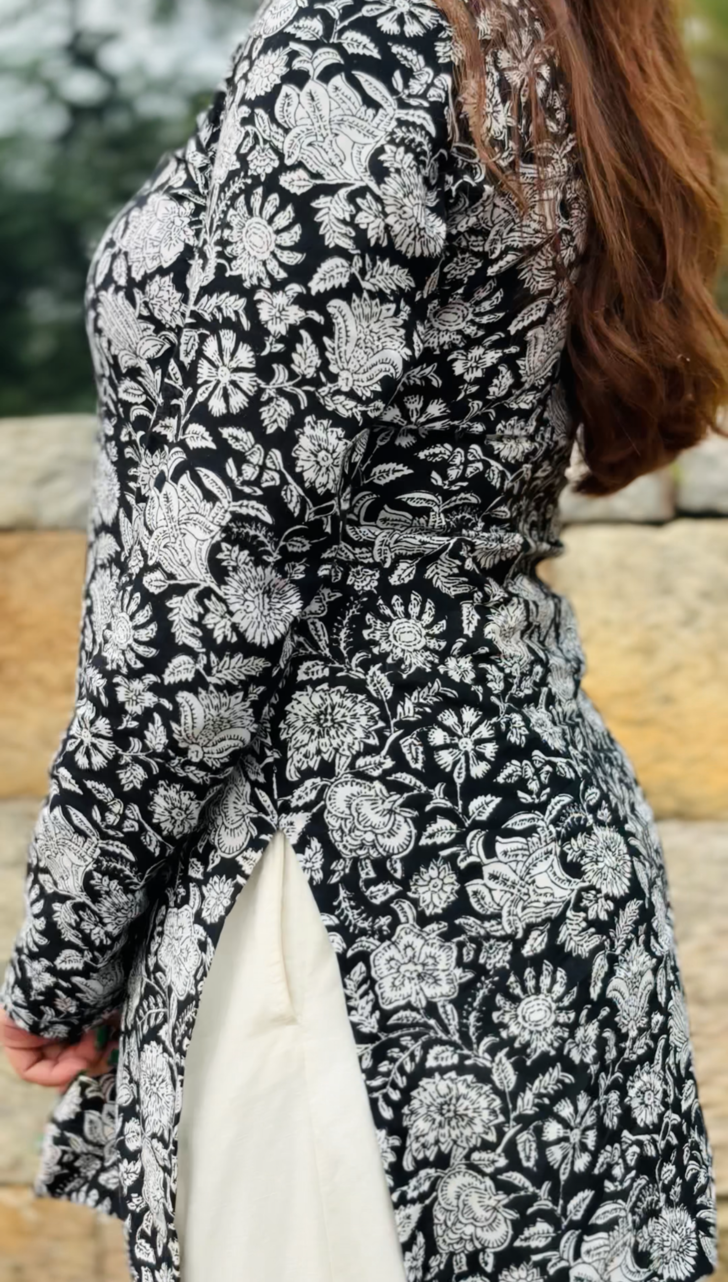 Black & White Handblock Floral Kurti