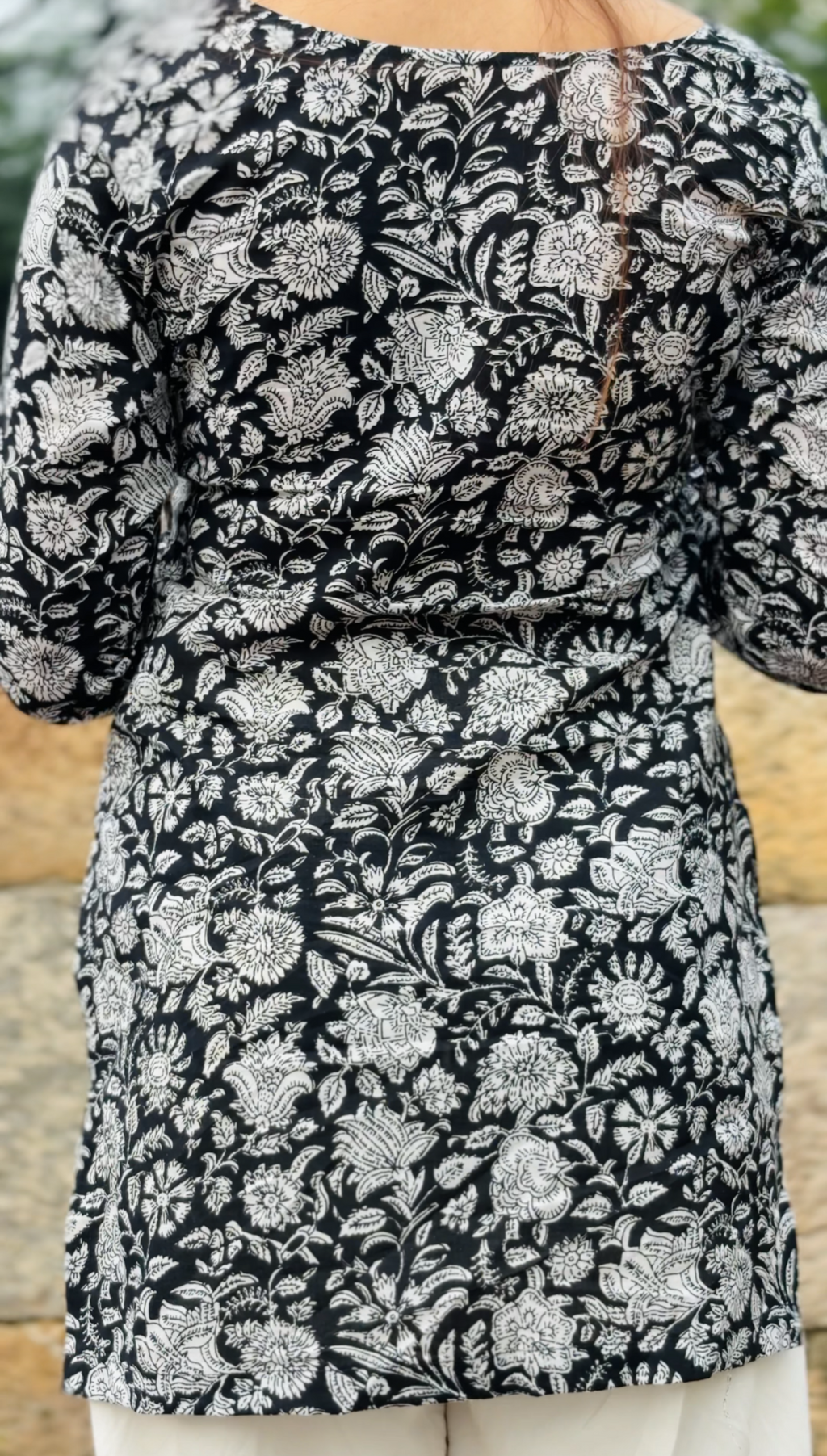 Black & White Handblock Floral Kurti