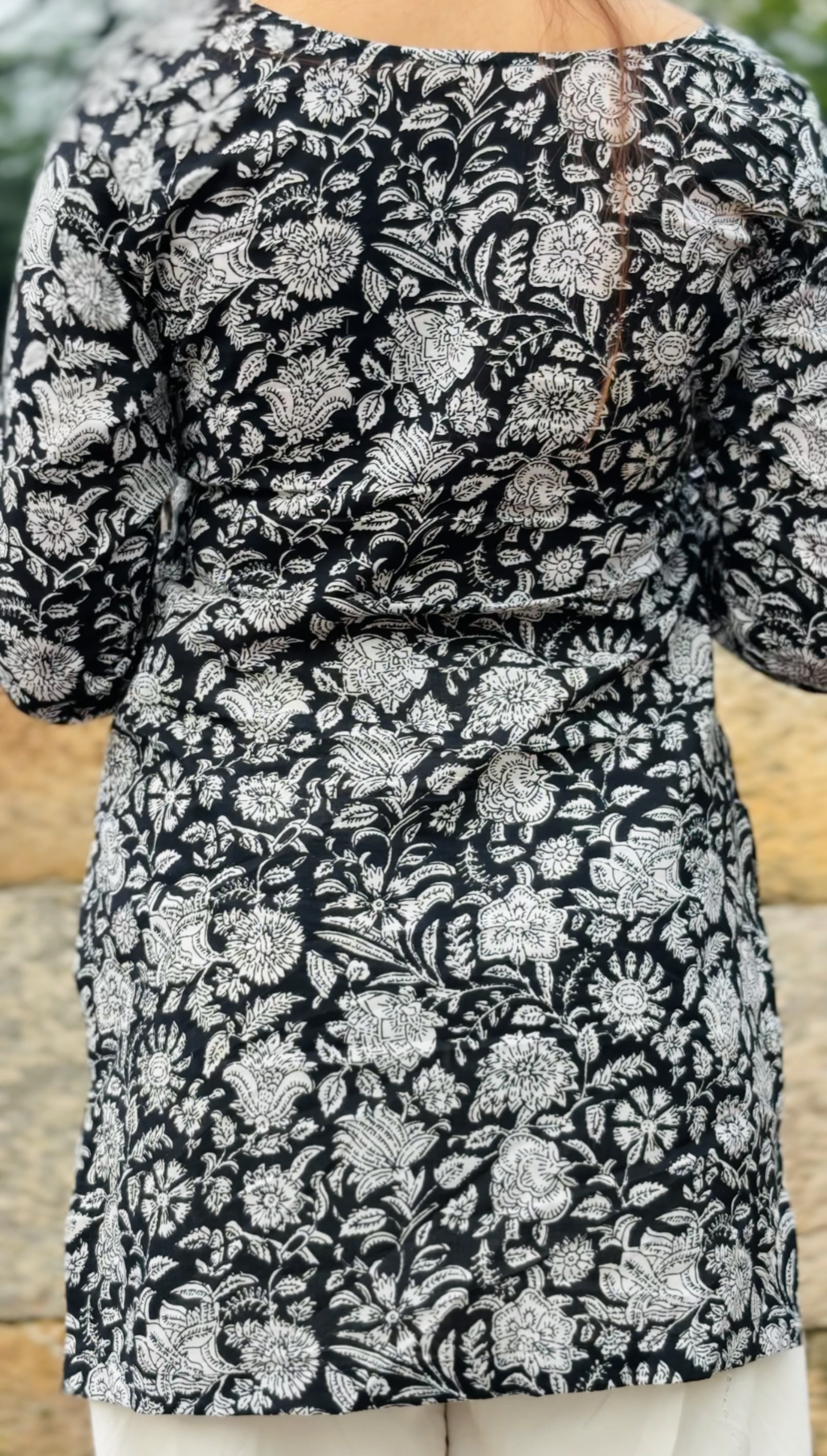 Black & White Handblock Floral Kurti