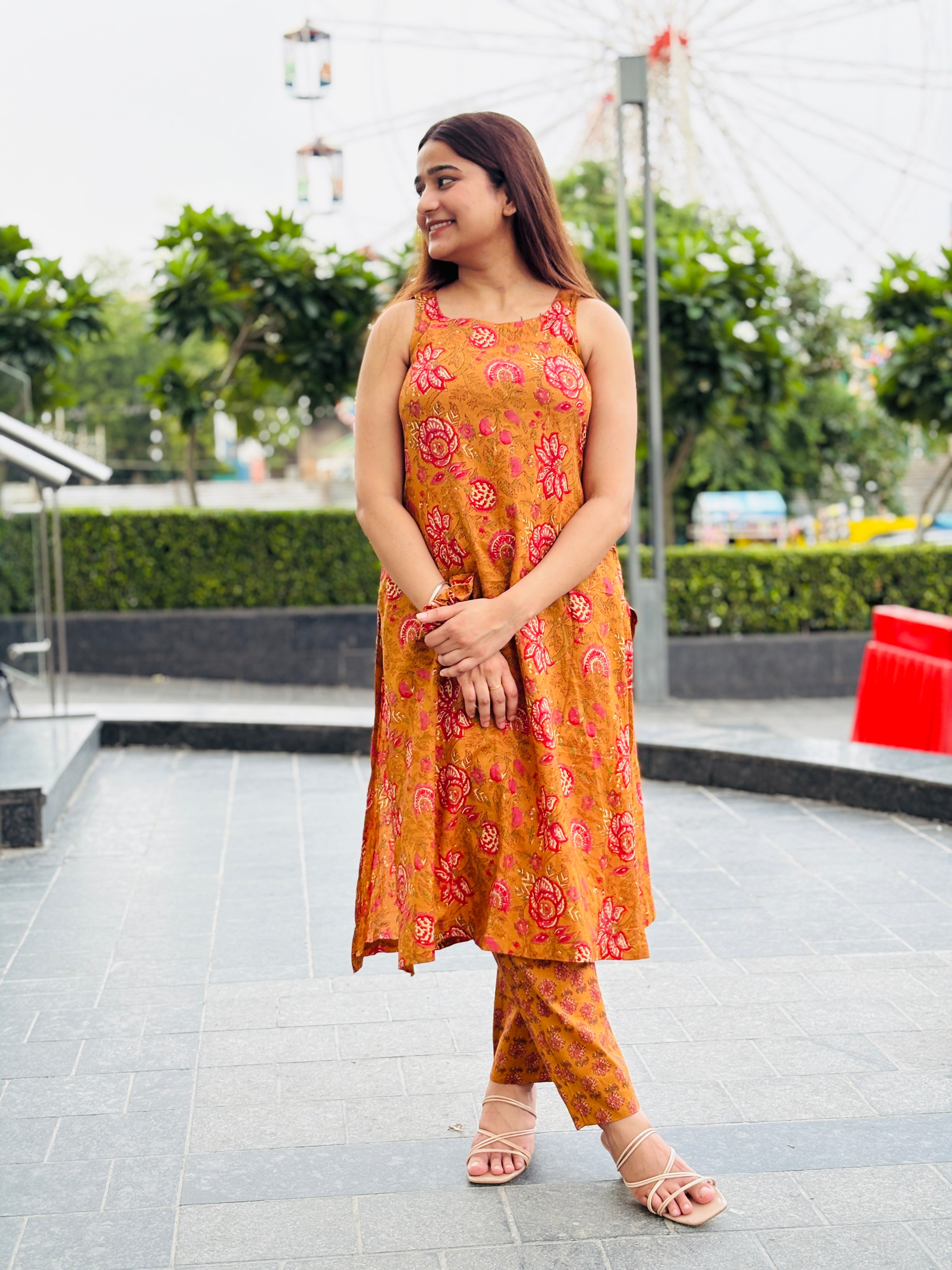 Mustard Floral Cotton Straight Set