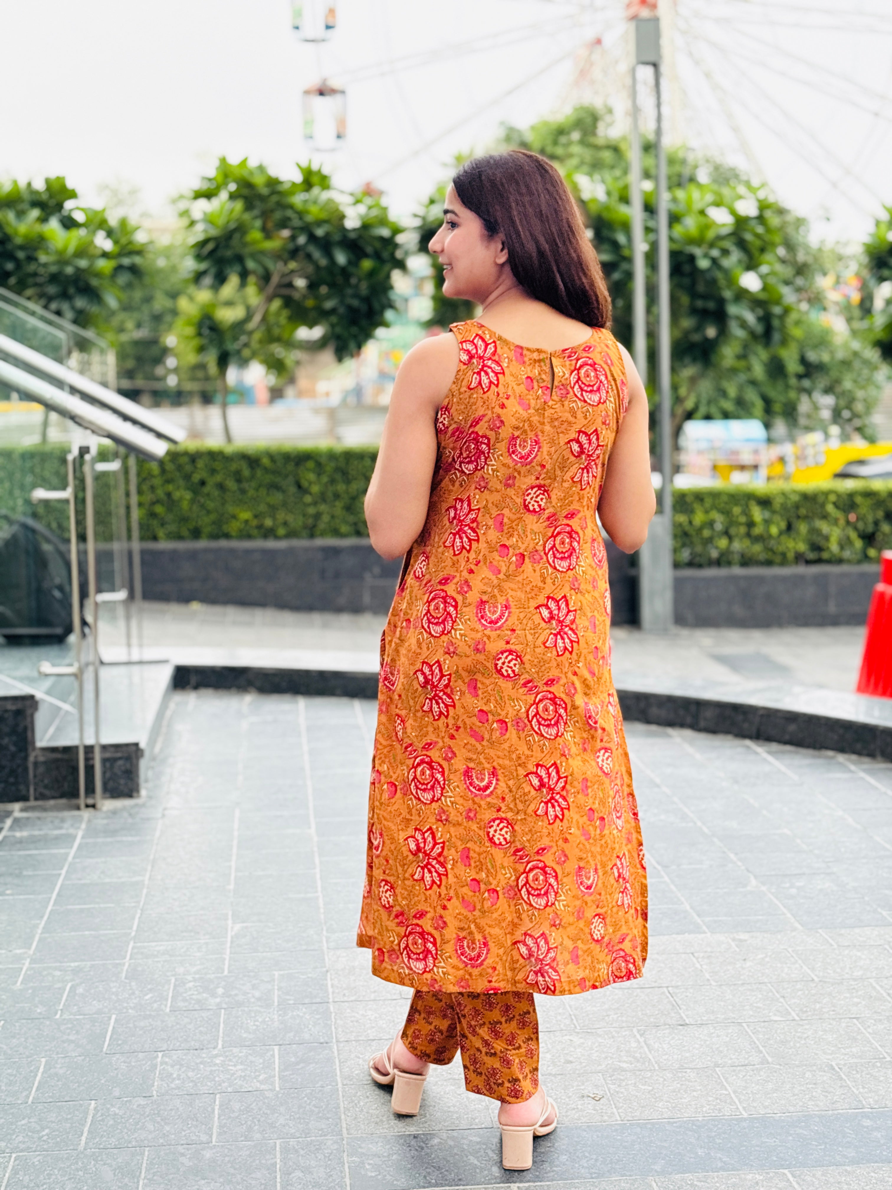 Mustard Floral Cotton Straight Set