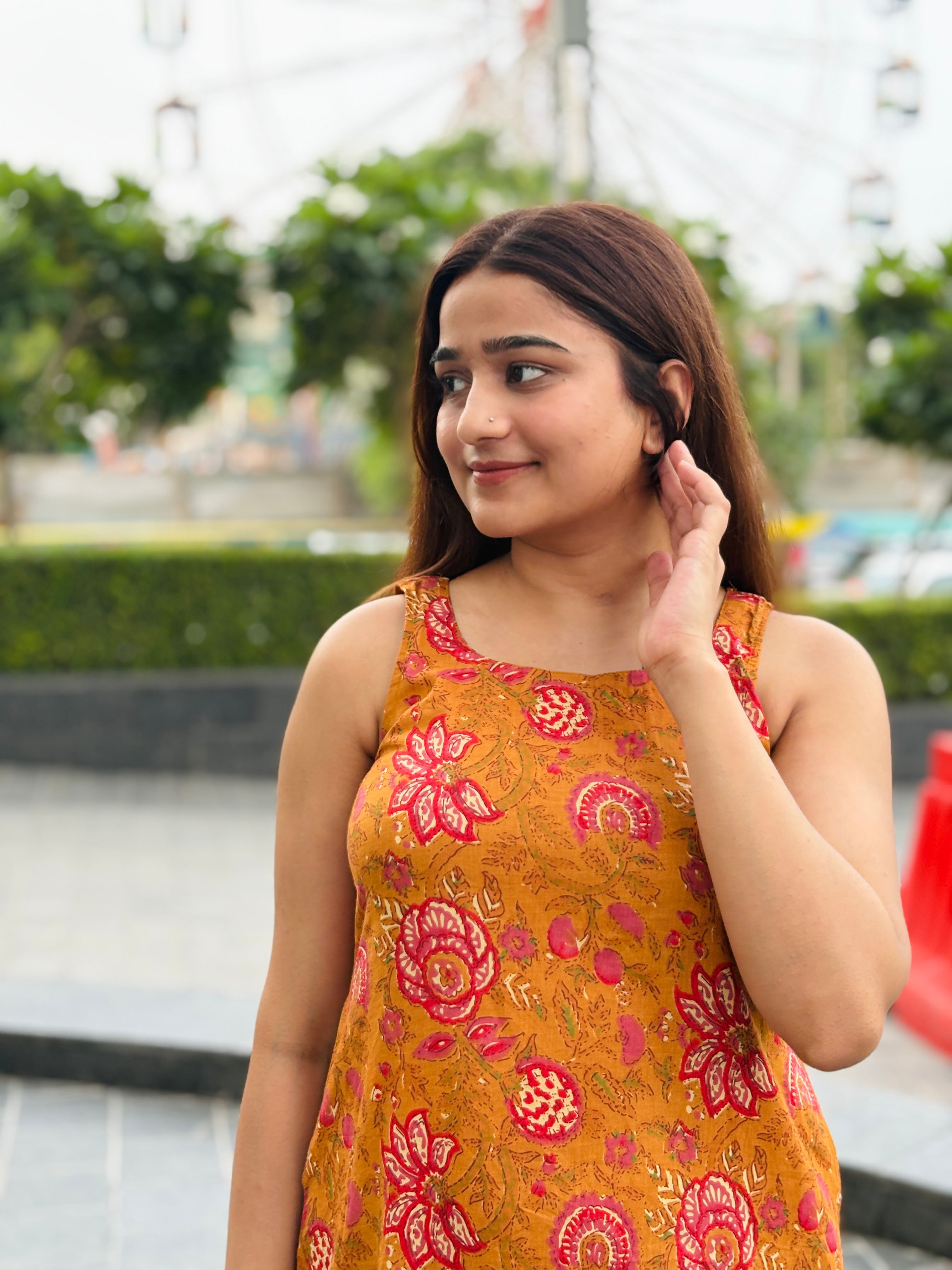 Mustard Floral Cotton Straight Set