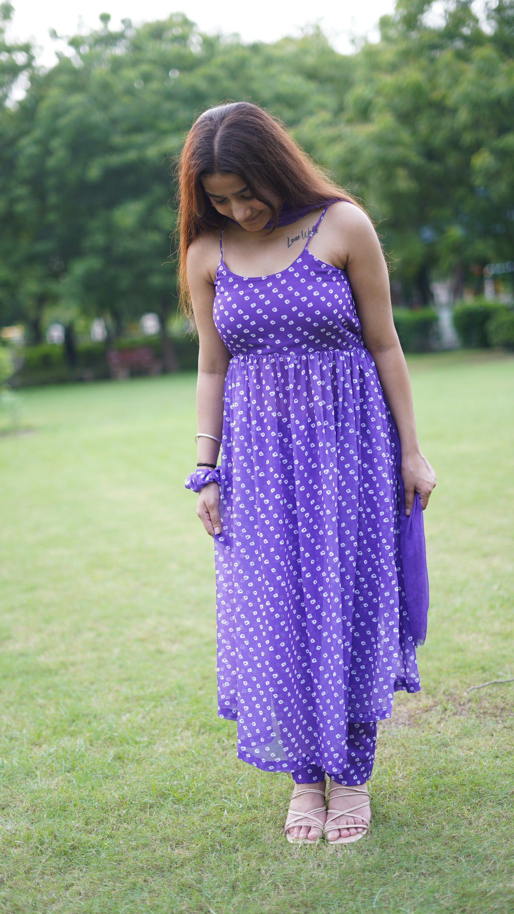 Lavender Georgette Printed Anarkali Set