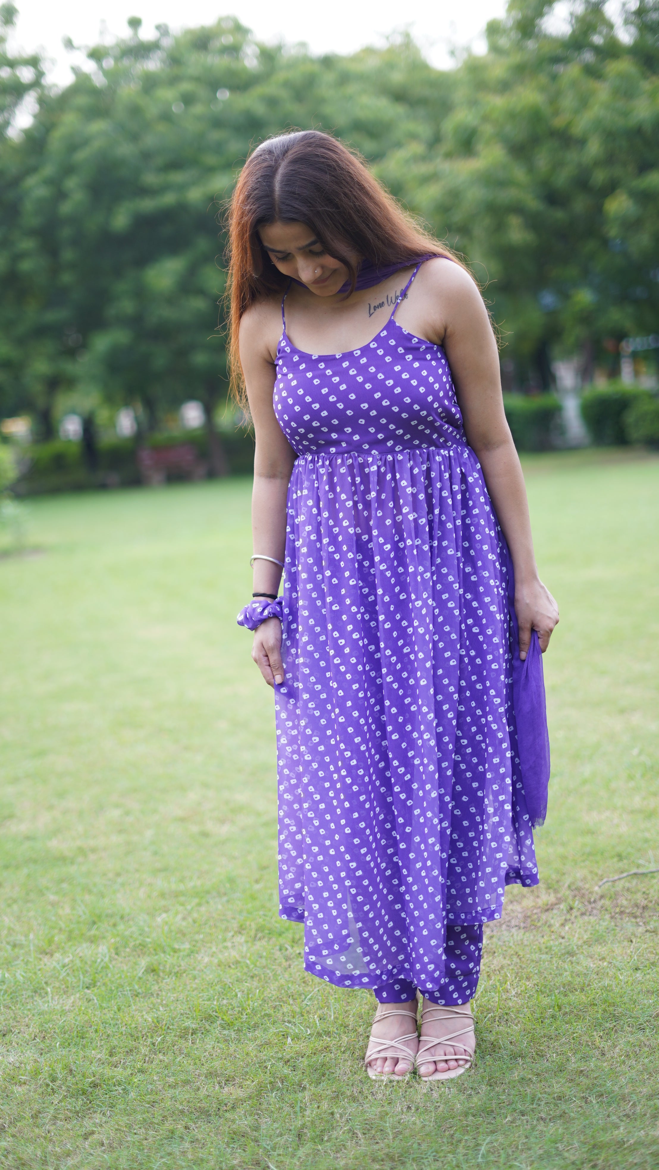 Lavender Georgette Printed Anarkali Set