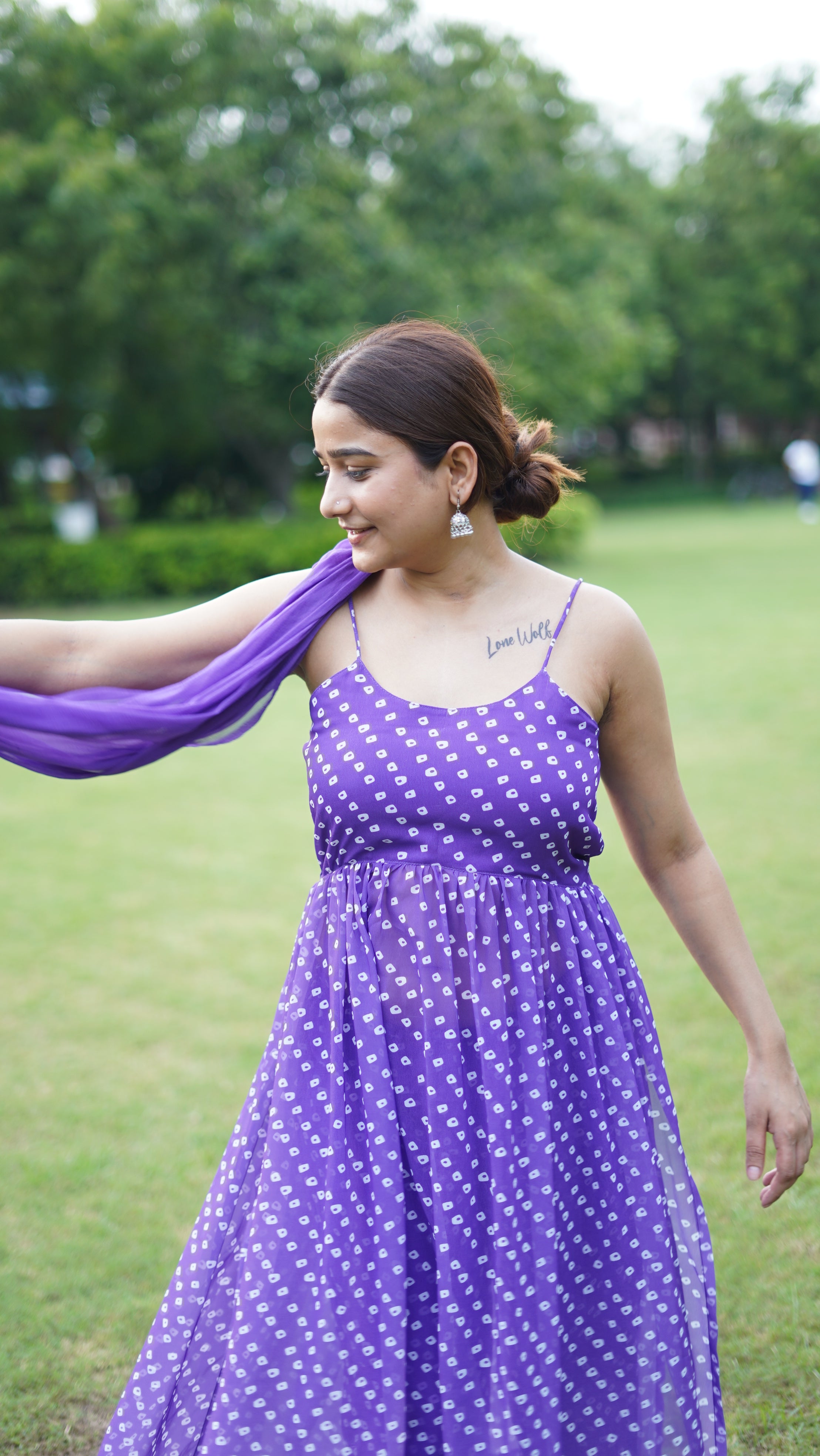 Lavender Georgette Printed Anarkali Set