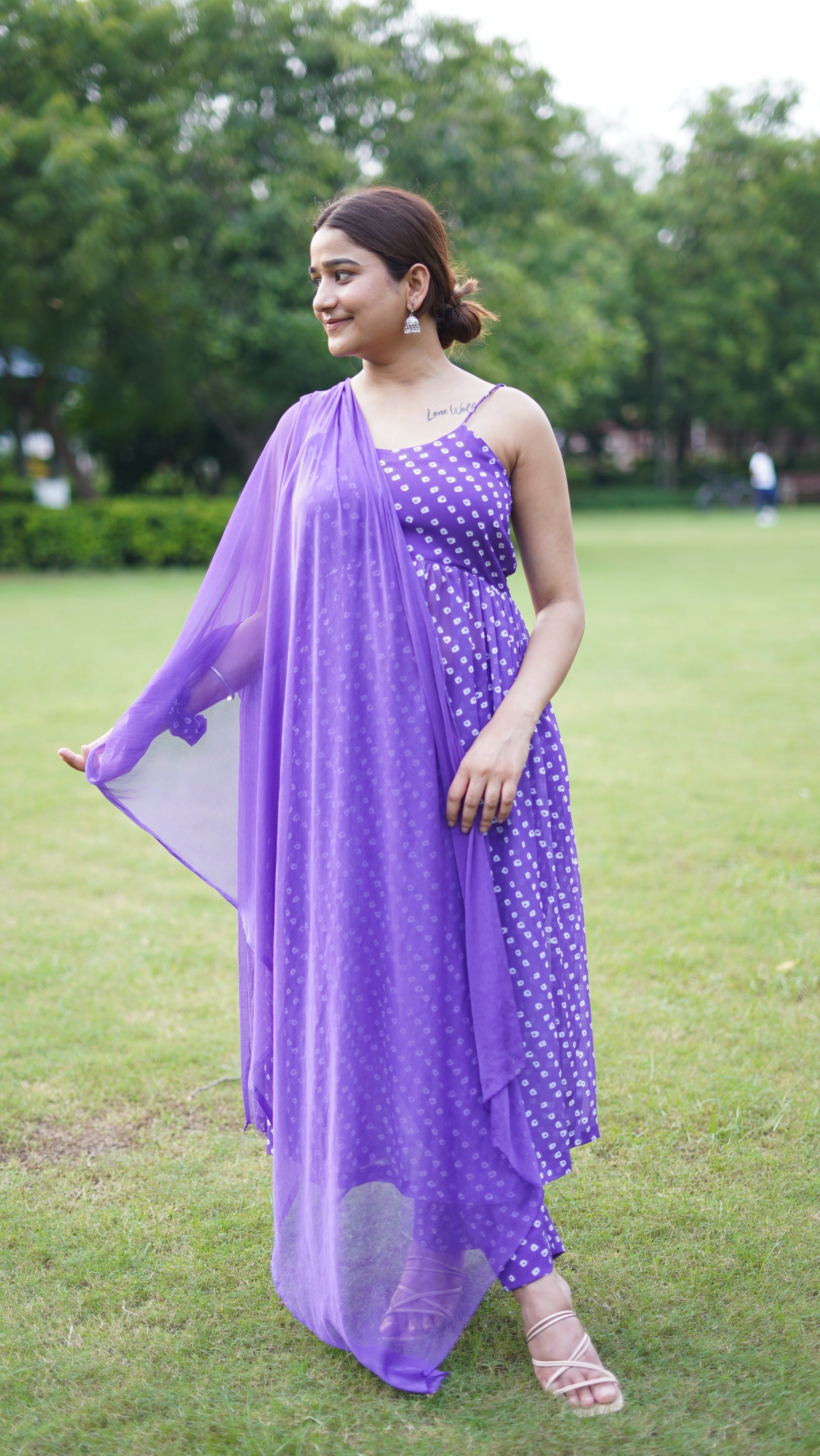 Lavender Georgette Printed Anarkali Set