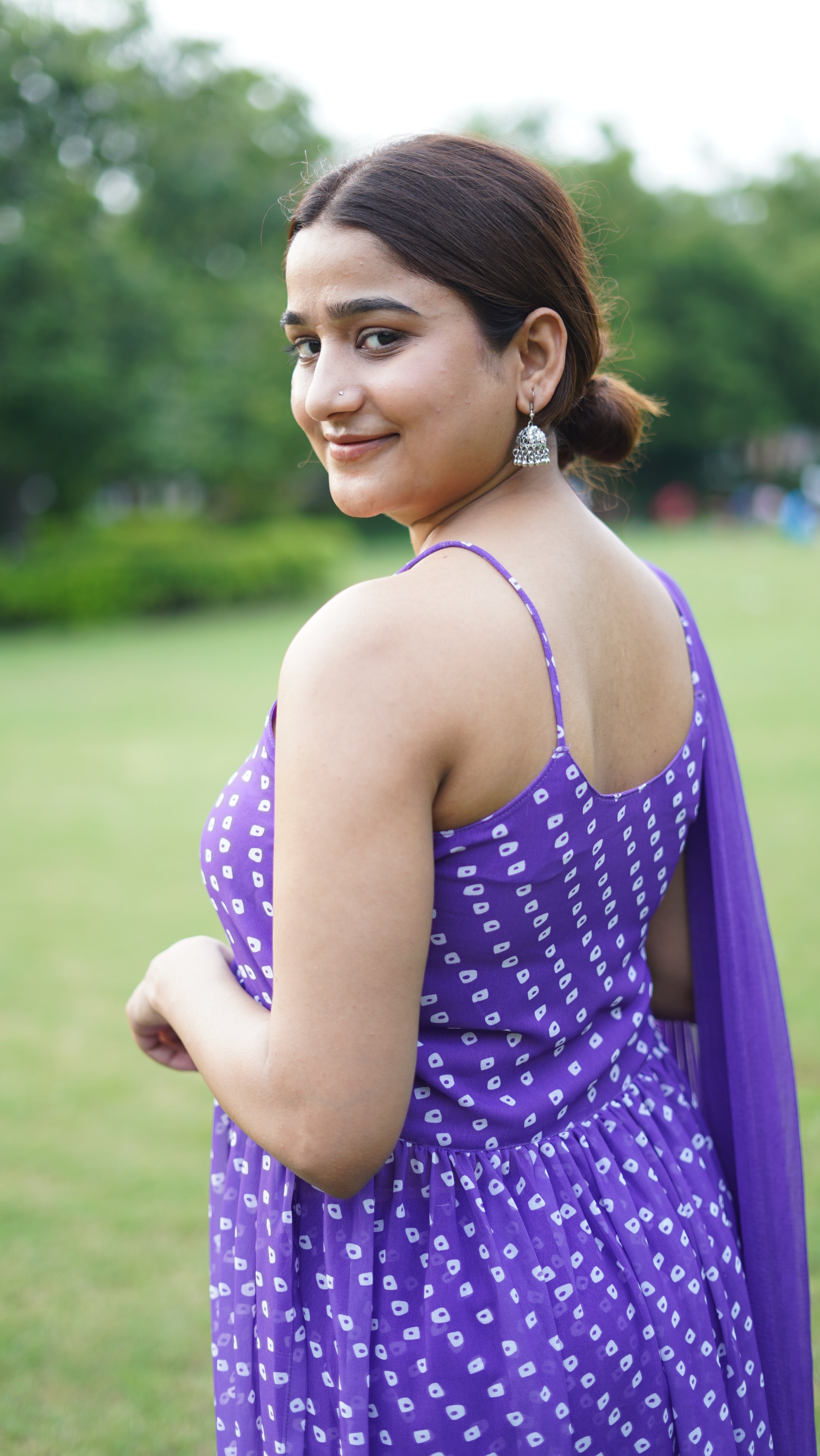 Lavender Georgette Printed Anarkali Set