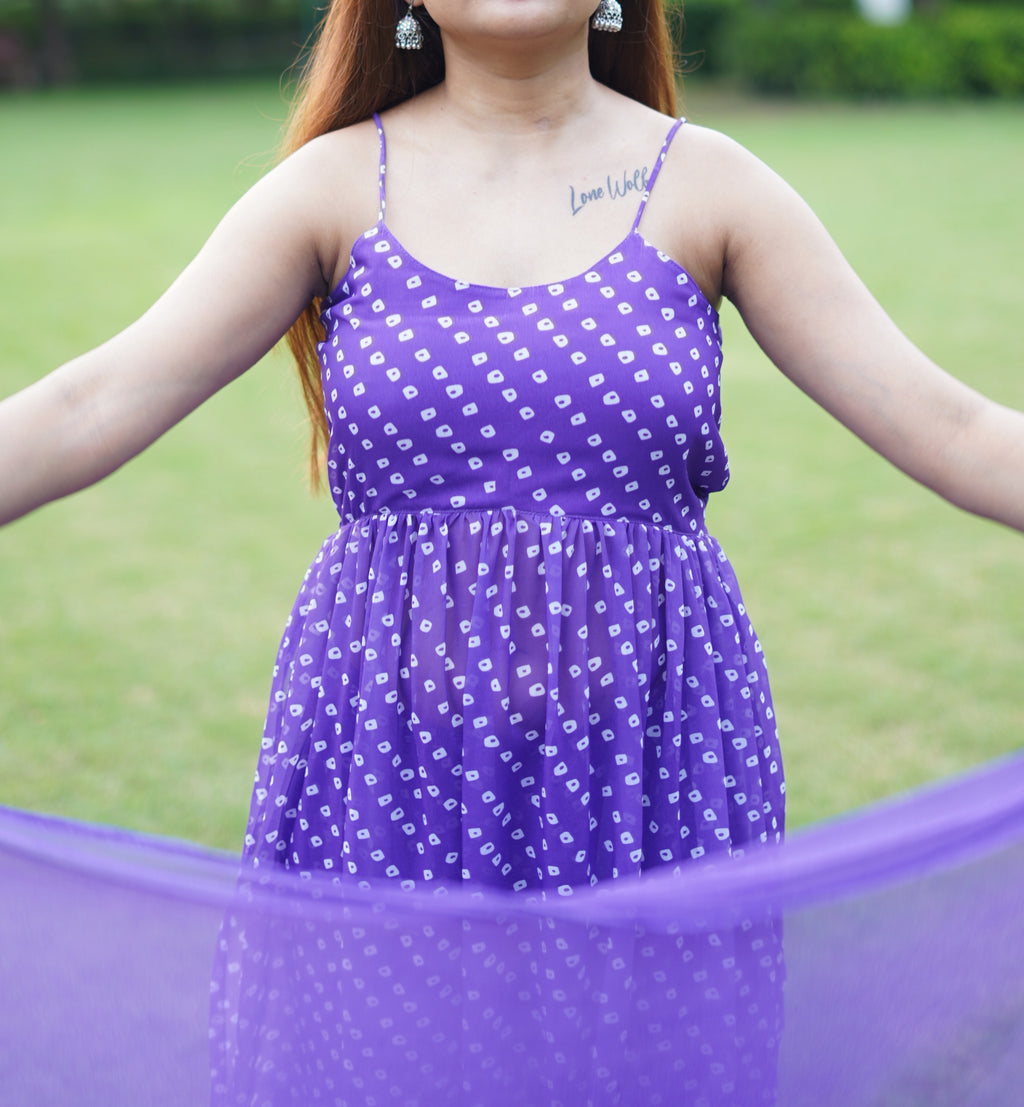 Lavender Georgette Printed Anarkali Set