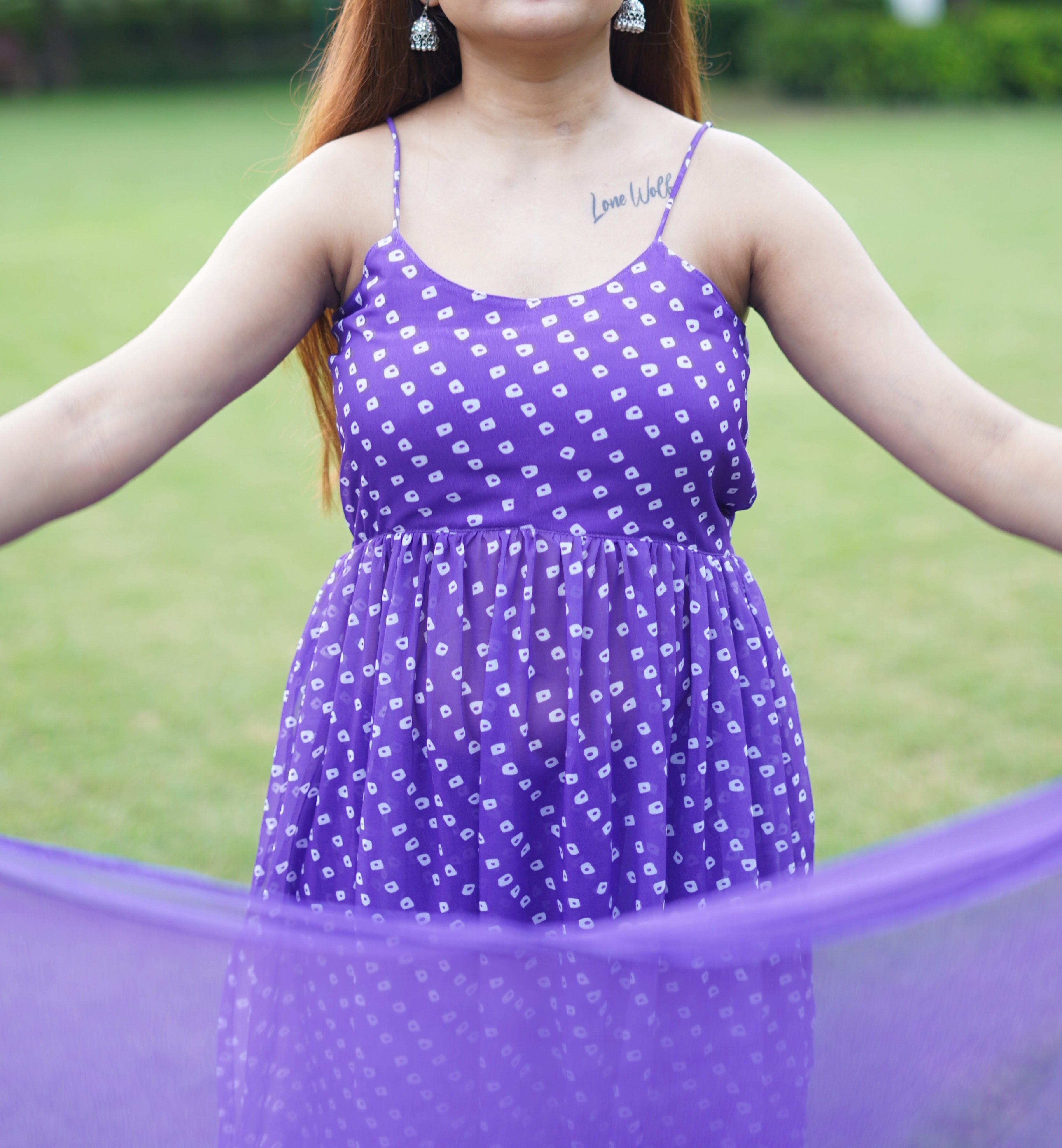 Lavender Georgette Printed Anarkali Set