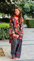 Gulrukh Navy Blue Gulabo Floral Printed Suit Set with Dupatta