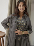 Women Embroidered Regular Thread Work Pure Cotton Kurta with Palazzos & With Dupatta