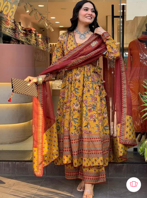 Women Floral Printed Empire Pure Cotton Kurta with Palazzos & With Dupatta