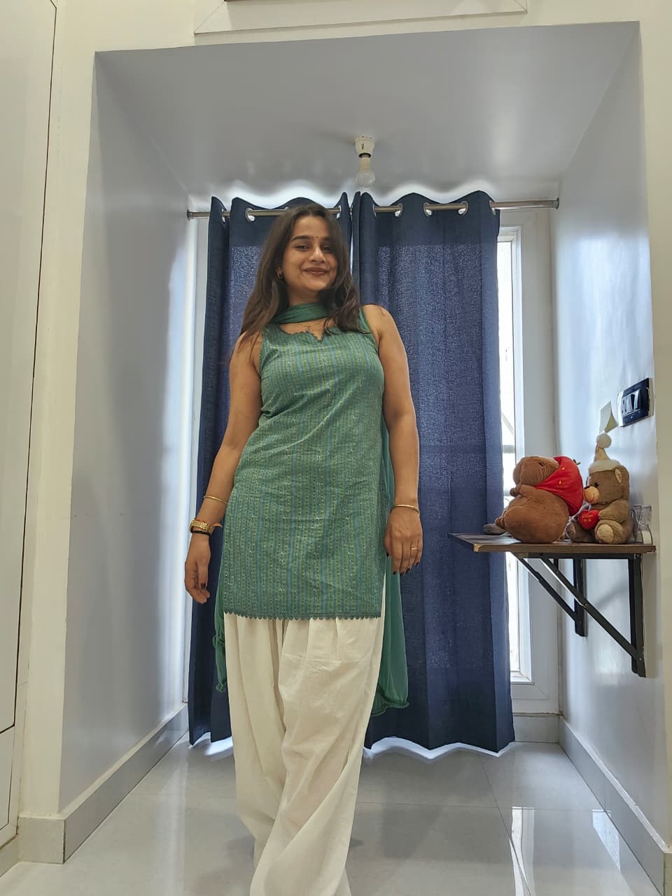 Aqua Green Self-Pattern Woven Cotton Farshi Suit Set