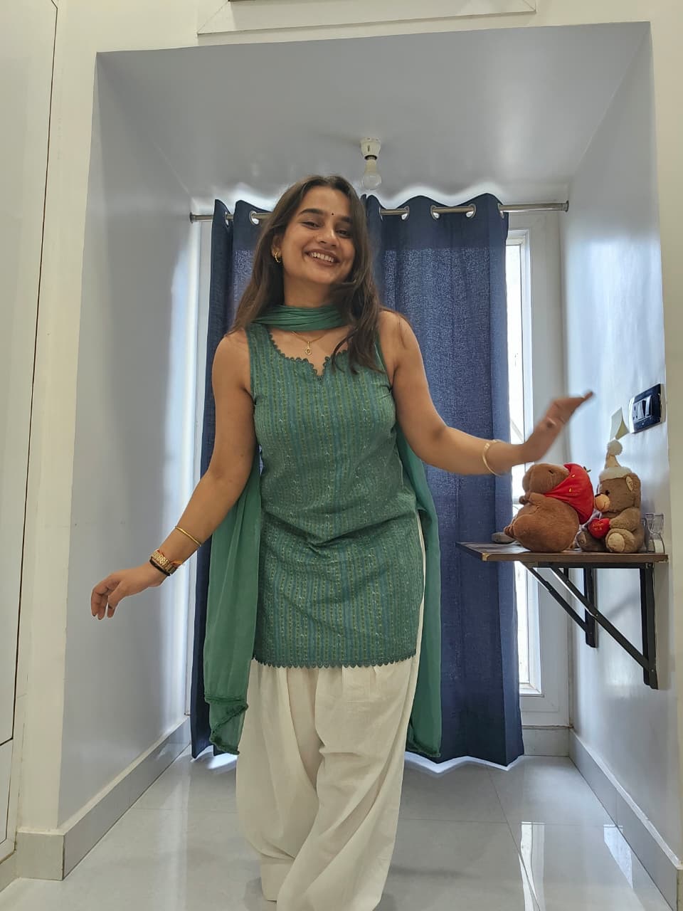 Aqua Green Self-Pattern Woven Cotton Farshi Suit Set