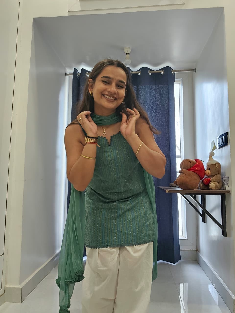 Aqua Green Self-Pattern Woven Cotton Farshi Suit Set