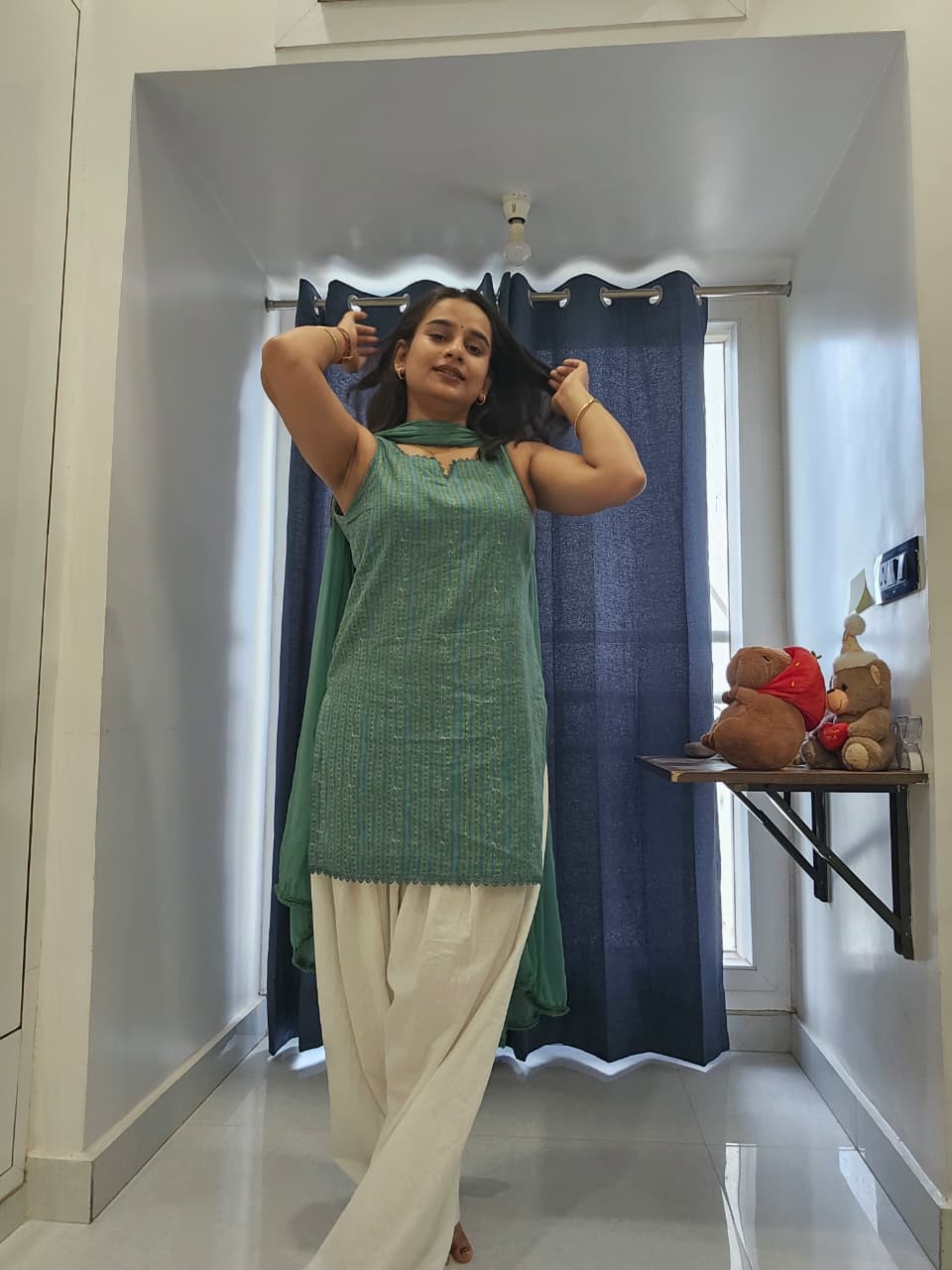Aqua Green Self-Pattern Woven Cotton Farshi Suit Set