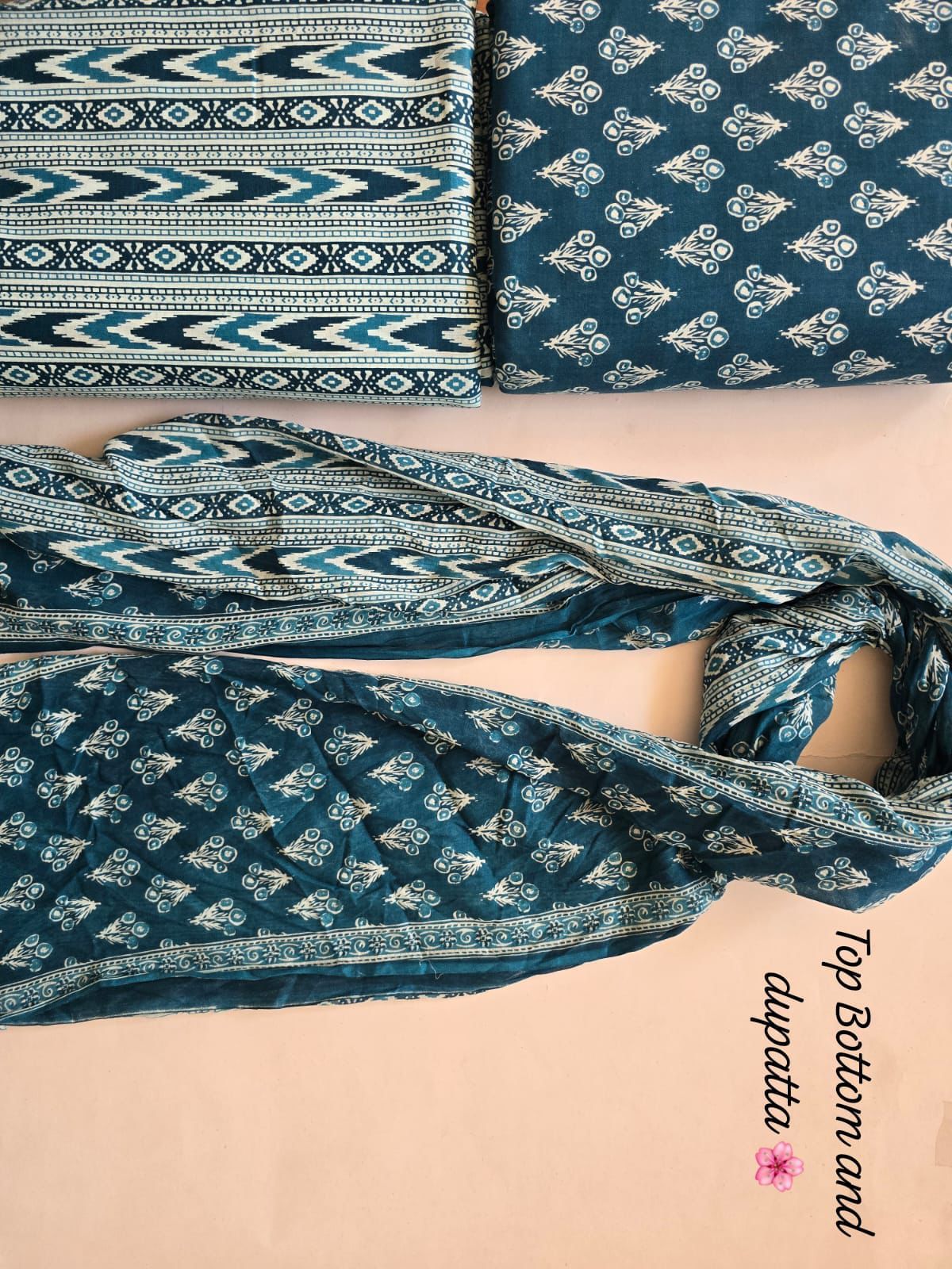 Hand‑Block Print Cotton Kurta Set (Kurta + Pant + Dupatta)