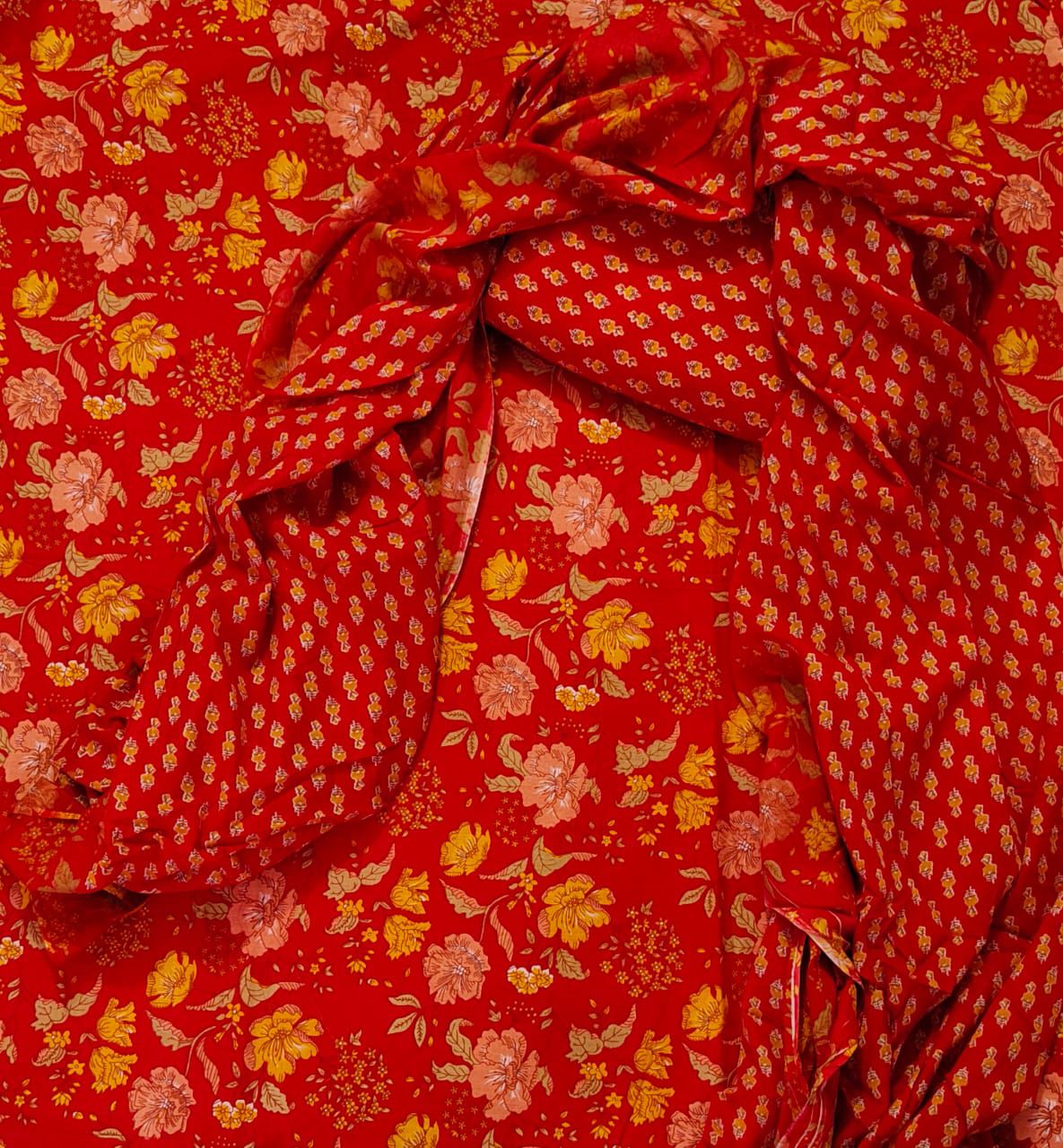 Floral Printed Pure Cotton Anarkali Kurta Set with Dupatta (3-Piece Set)