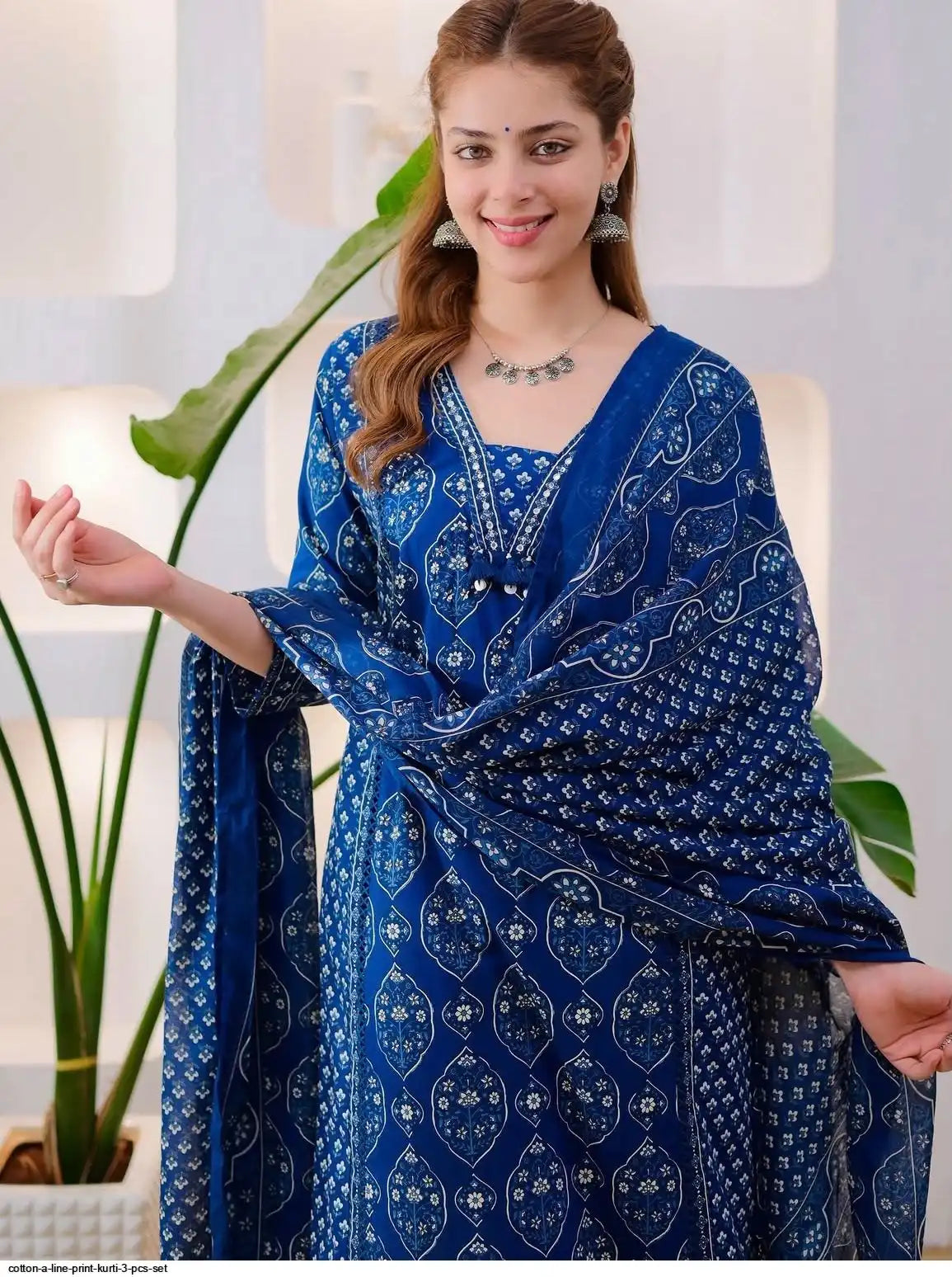 COTTON A LINE PRINT KURTI 3 PCS SET