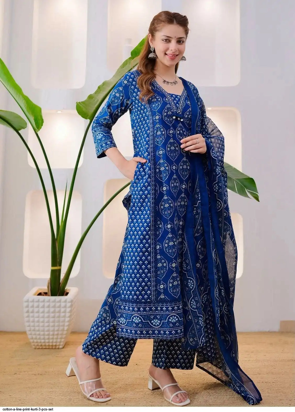 COTTON A LINE PRINT KURTI 3 PCS SET